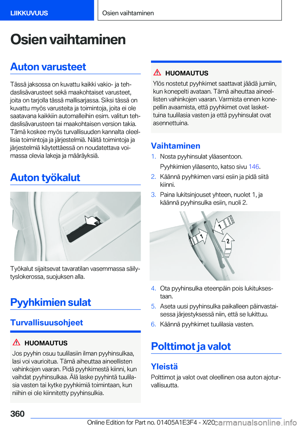 BMW M4 2021  Omistajan Käsikirja (in Finnish) �O�s�i�e�n��v�a�i�h�t�a�m�i�n�e�n�A�u�t�o�n��v�a�r�u�s�t�e�e�t
�T�