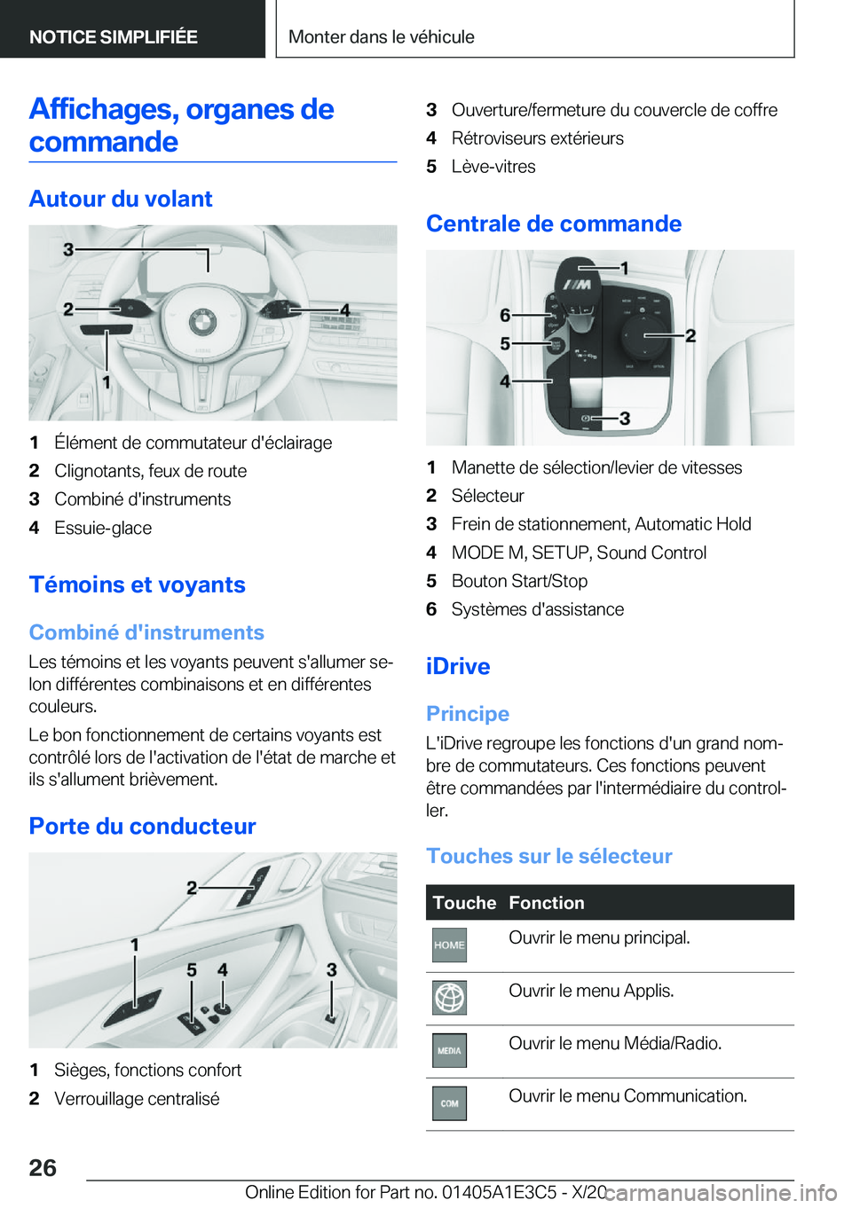 BMW M4 2021  Notices Demploi (in French) �A�f�f�i�c�h�a�g�e�s�,��o�r�g�a�n�e�s��d�e�c�o�m�m�a�n�d�e
�A�u�t�o�u�r��d�u��v�o�l�a�n�t
�1�