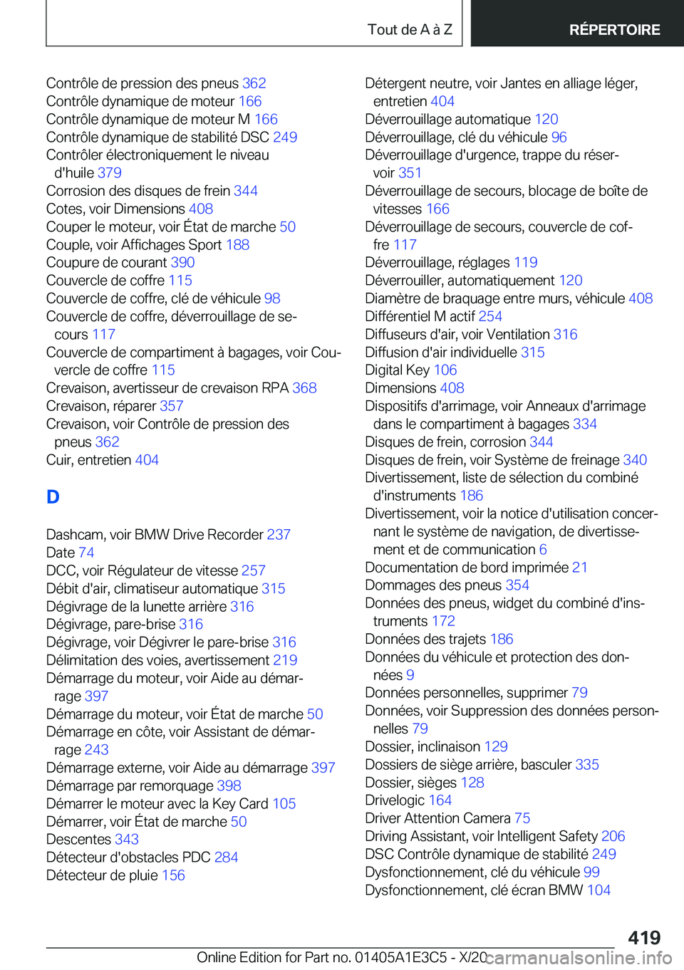 BMW M4 2021  Notices Demploi (in French) �C�o�n�t�r�