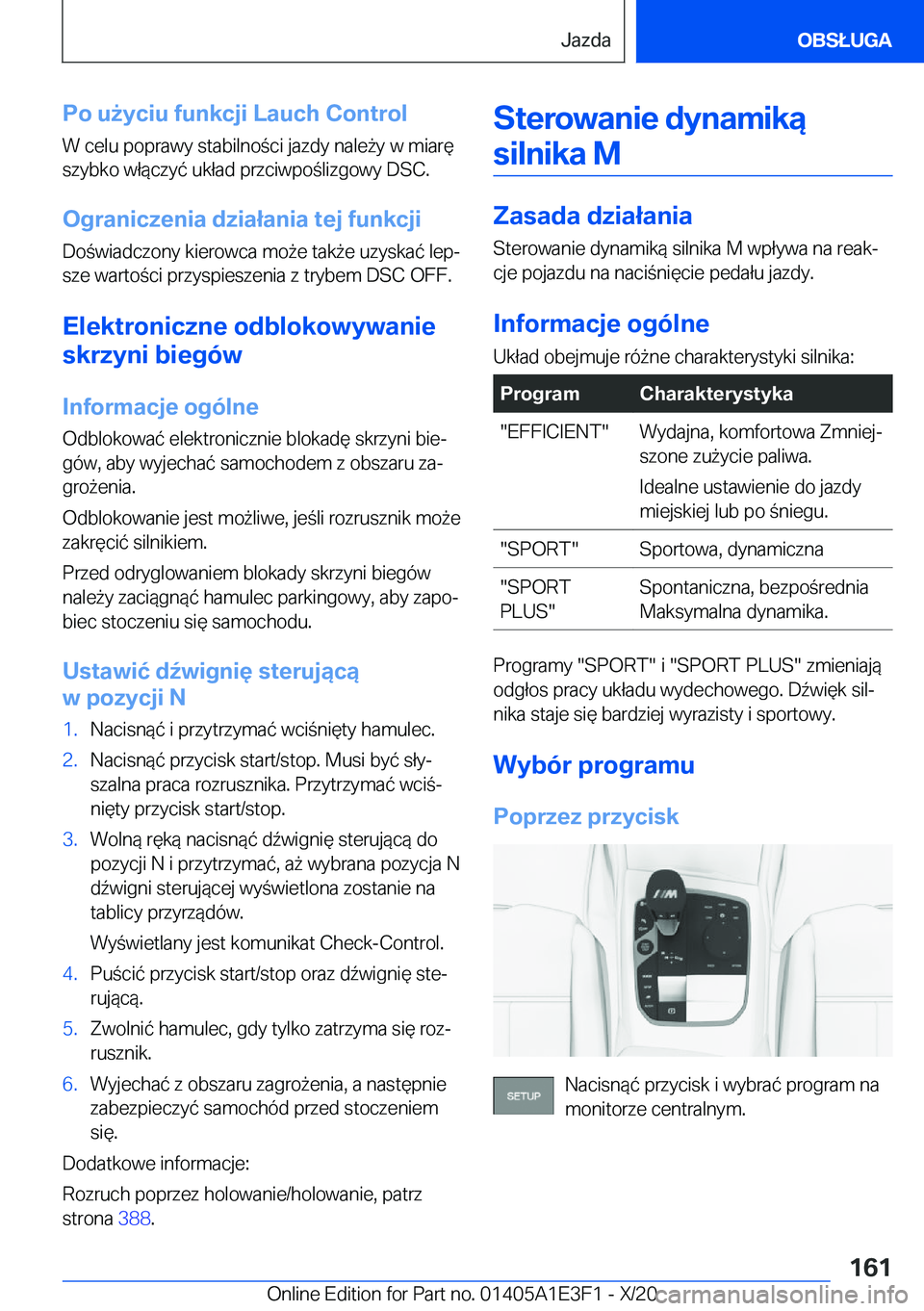 BMW M4 2021  Instrukcja obsługi (in Polish) �P�o��u9�y�c�i�u��f�u�n�k�c�j�i��L�a�u�c�h��C�o�n�t�r�o�l�W��c�e�l�u��p�o�p�r�a�w�y��s�t�a�b�i�l�n�o�c�i��j�a�z�d�y��n�a�l�e9�y��w��m�i�a�r�