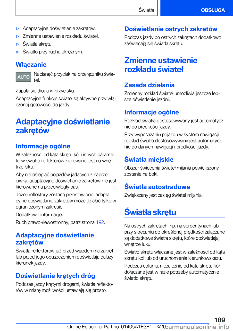 BMW M4 2021  Instrukcja obsługi (in Polish) 'x�A�d�a�p�t�a�c�y�j�n�e��d�o�w�i�e�t�l�a�n�i�e��z�a�k�r�