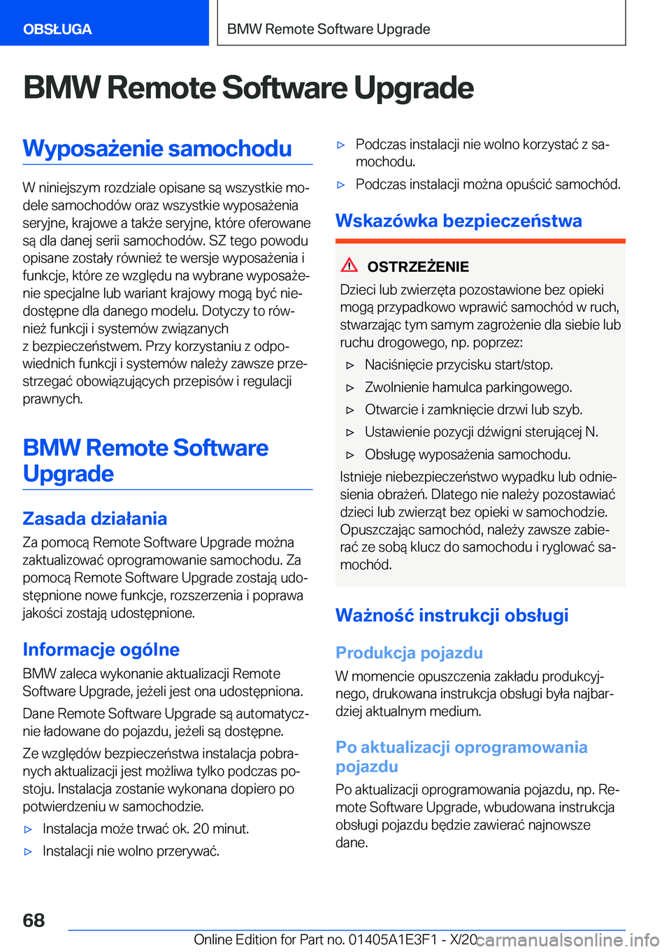 BMW M4 2021  Instrukcja obsługi (in Polish) �B�M�W��R�e�m�o�t�e��S�o�f�t�w�a�r�e��U�p�g�r�a�d�e�W�y�p�o�s�a9�e�n�i�e��s�a�m�o�c�h�o�d�u
�W��n�i�n�i�e�j�s�z�y�m��r�o�z�d�z�i�a�l�e��o�p�i�s�a�n�e��s�