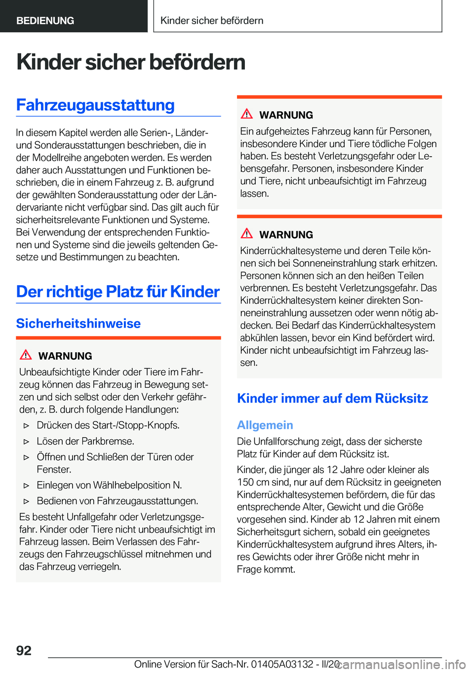 BMW M4 2020  Betriebsanleitungen (in German) �K�i�n�d�e�r��s�i�c�h�e�r��b�e�f�