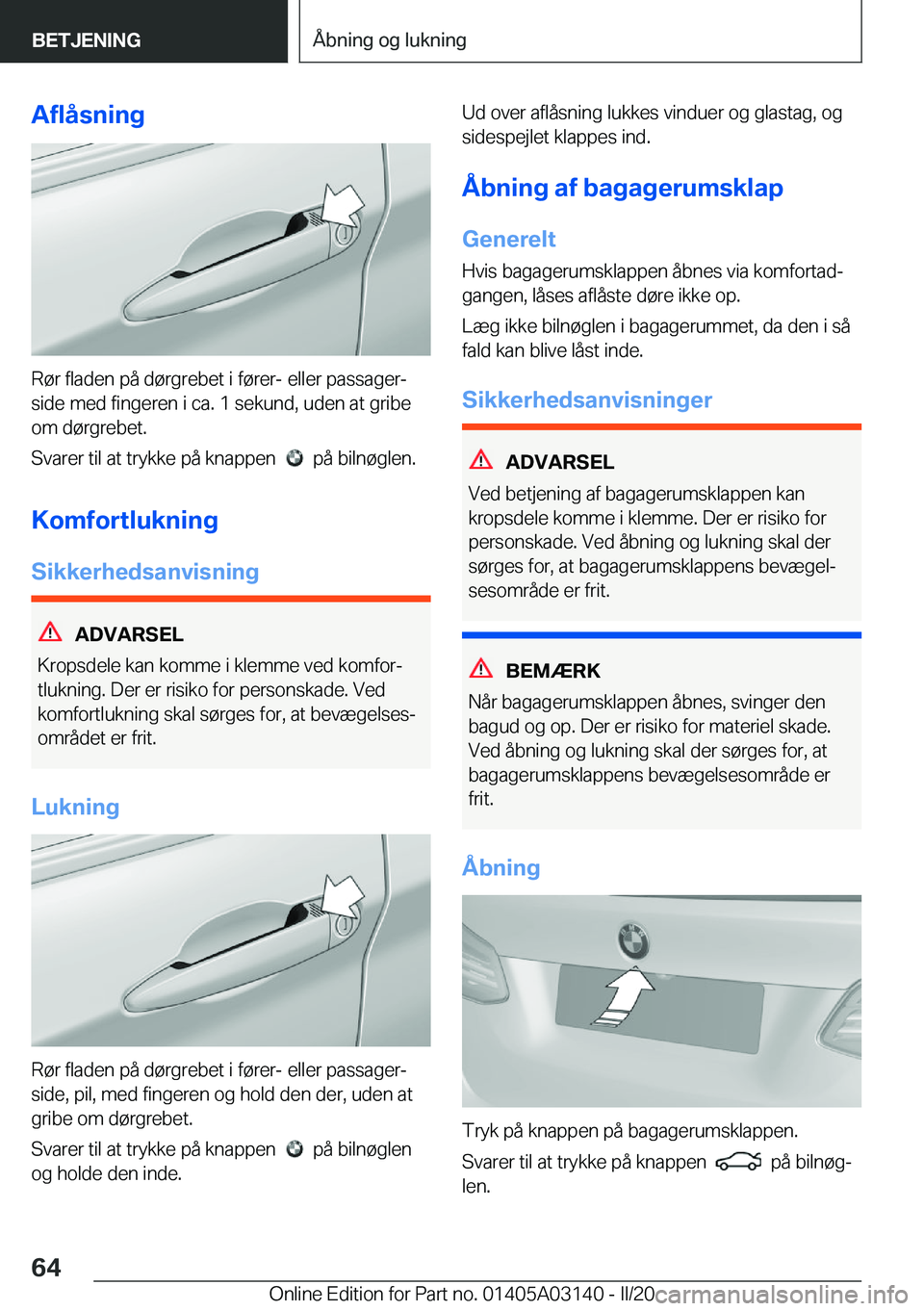 BMW M4 2020  InstruktionsbØger (in Danish) �A�f�l�å�s�n�i�n�g
�R�
