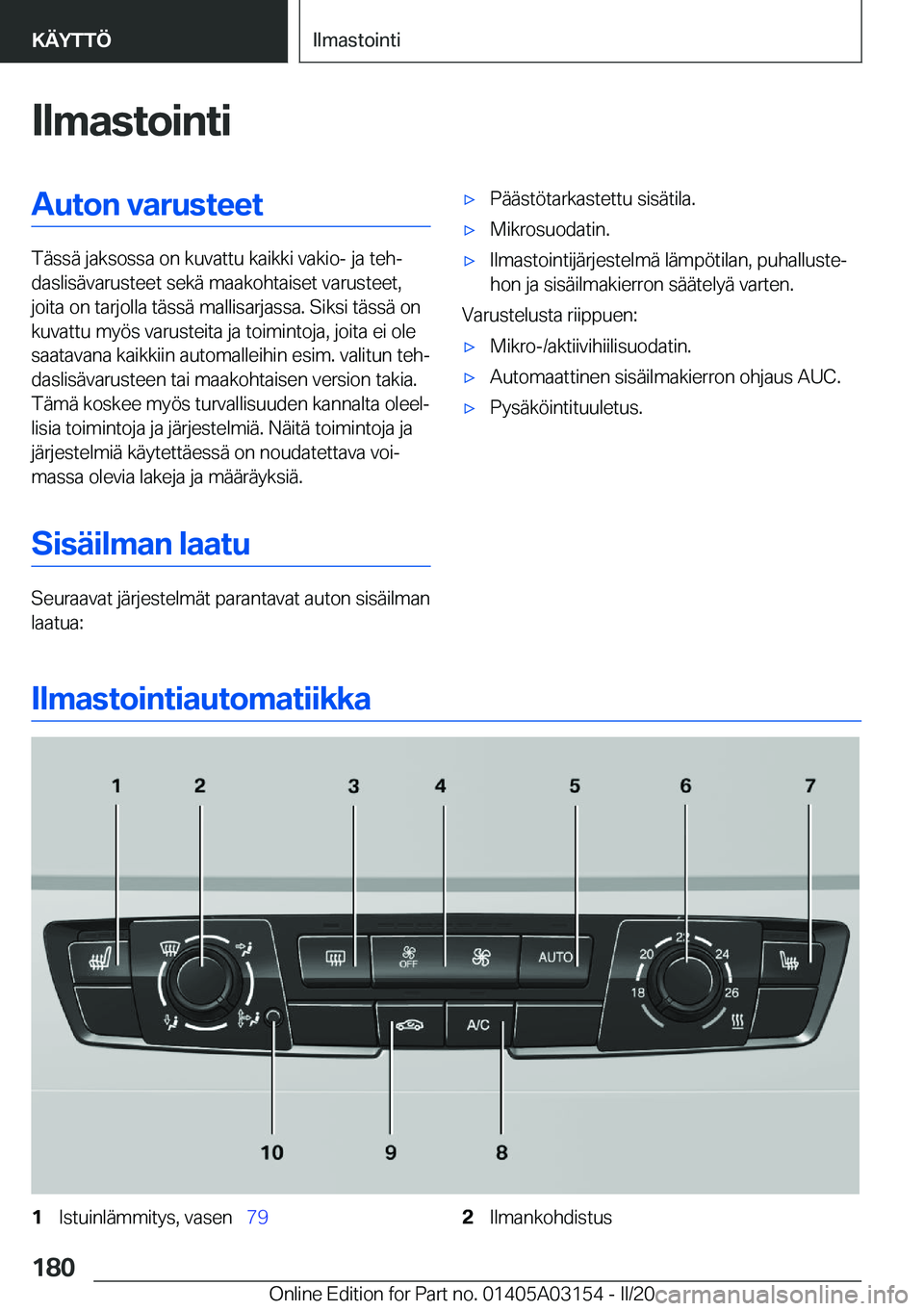 BMW M4 2020  Omistajan Käsikirja (in Finnish) �I�l�m�a�s�t�o�i�n�t�i�A�u�t�o�n��v�a�r�u�s�t�e�e�t
�T�