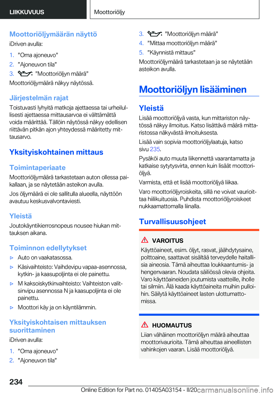 BMW M4 2020  Omistajan Käsikirja (in Finnish) �M�o�o�t�t�o�r�i�