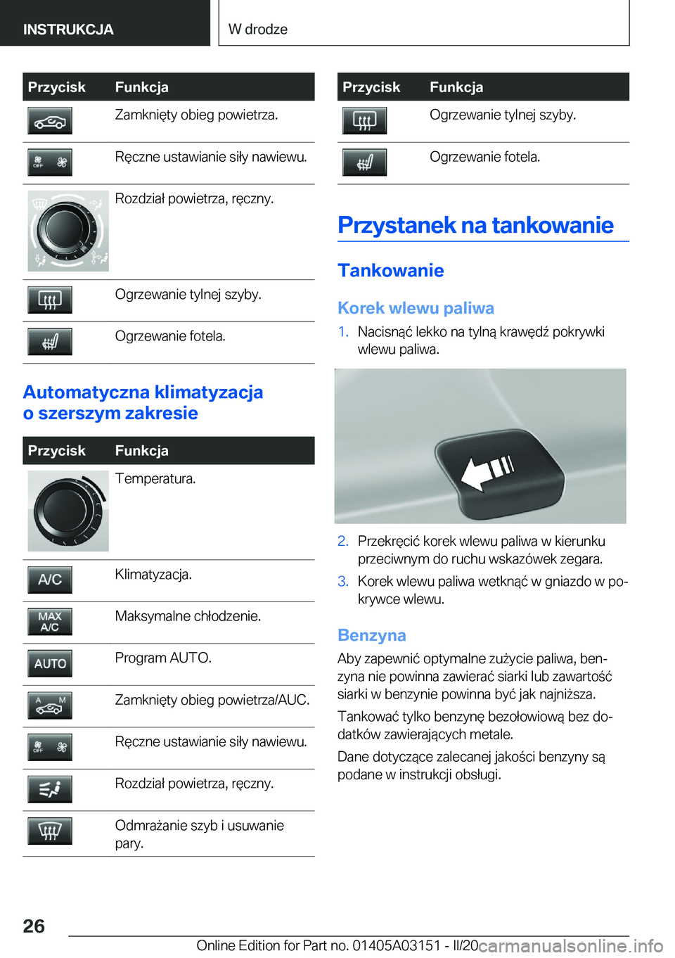 BMW M4 2020  Instrukcja obsługi (in Polish) �P�r�z�y�c�i�s�k�F�u�n�k�c�j�a�Z�a�m�k�n�i�
