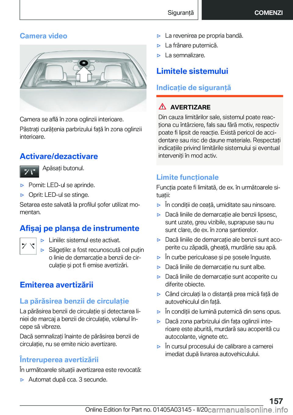 BMW M4 2020  Ghiduri De Utilizare (in Romanian) �C�a�m�e�r�a��v�i�d�e�o
�C�a�m�e�r�a��s�e��a�f�l�