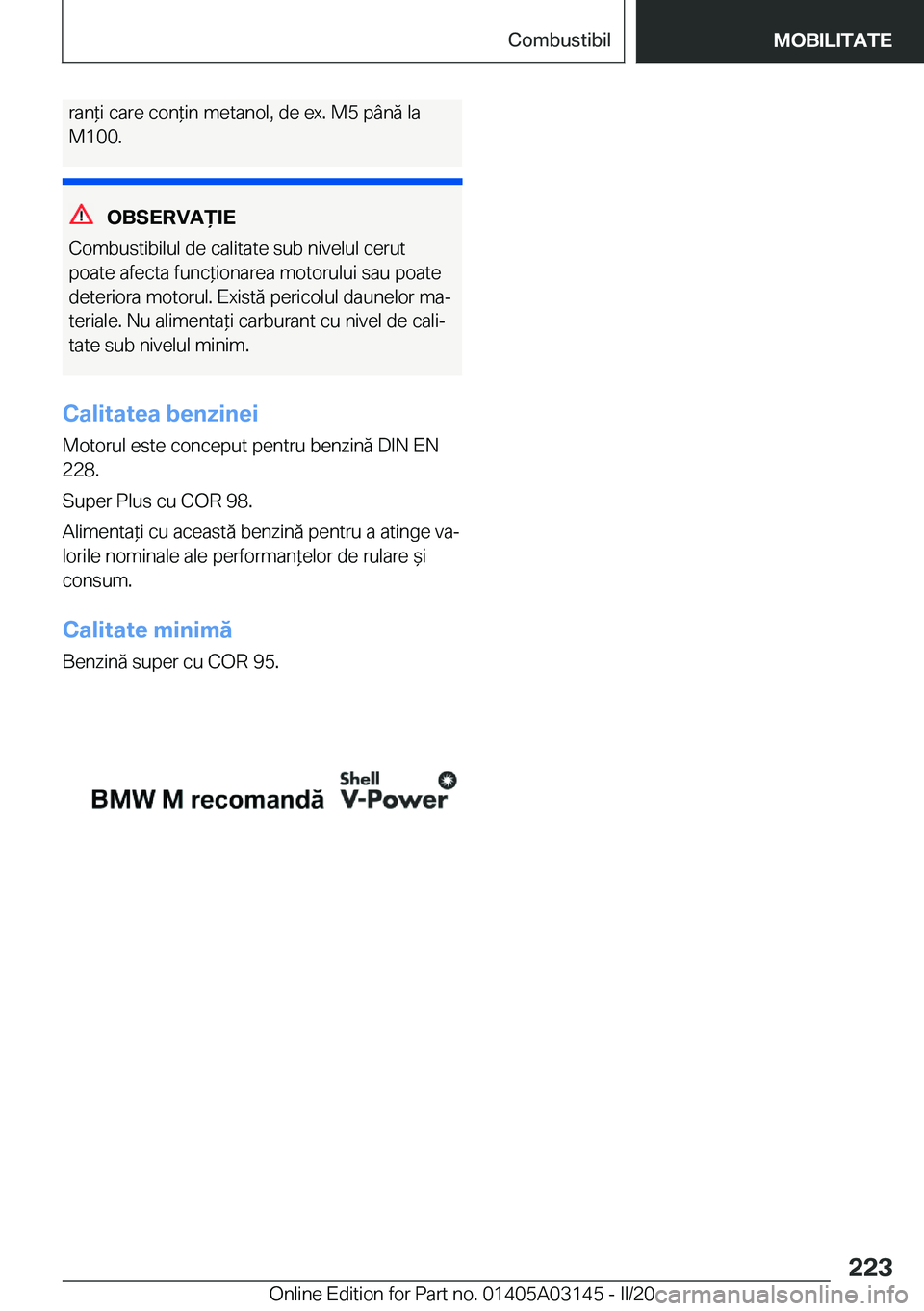 BMW M4 2020  Ghiduri De Utilizare (in Romanian) �r�a�n*�i��c�a�r�e��c�o�n*�i�n��m�e�t�a�n�o�l�,��d�e��e�x�.��M�5��p�