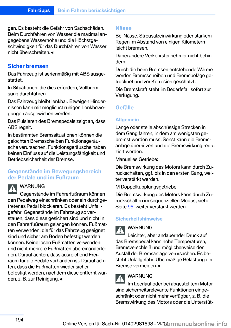 BMW M4 2018  Betriebsanleitungen (in German) �g�e�n�.� �E�s� �b�e�s�t�e�h�t� �d�i�e� �G�e�f�a�h�r� �v�o�n� �S�a�c�h�s�c�h�