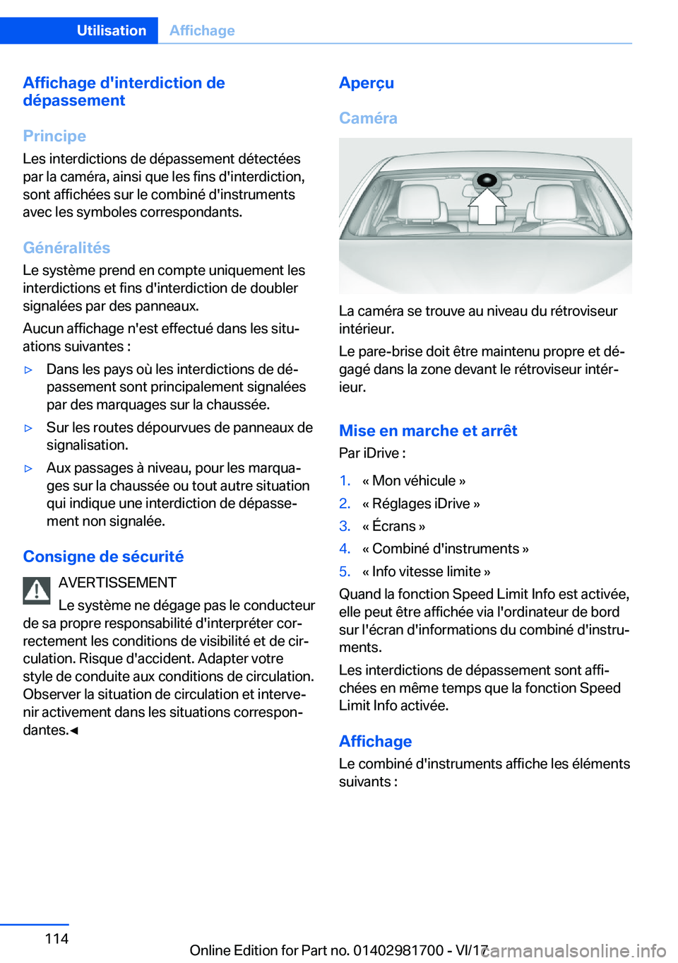 BMW M4 2018  Notices Demploi (in French) �A�f�f�i�c�h�a�g�e��d�'�i�n�t�e�r�d�i�c�t�i�o�n��d�e
�d�é�p�a�s�s�e�m�e�n�t
�P�r�i�n�c�i�p�e �L�e�s� �i�n�t�e�r�d�i�c�t�i�o�n�s� �d�e� �d�é�p�a�s�s�e�m�e�n�t� �d�é�t�e�c�t�é�e�s�p�a�r� �l�a�