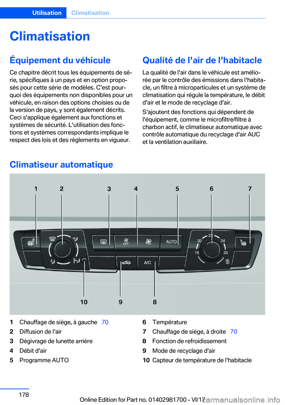 BMW M4 2018  Notices Demploi (in French) �C�l�i�m�a�t�i�s�a�t�i�o�n�
