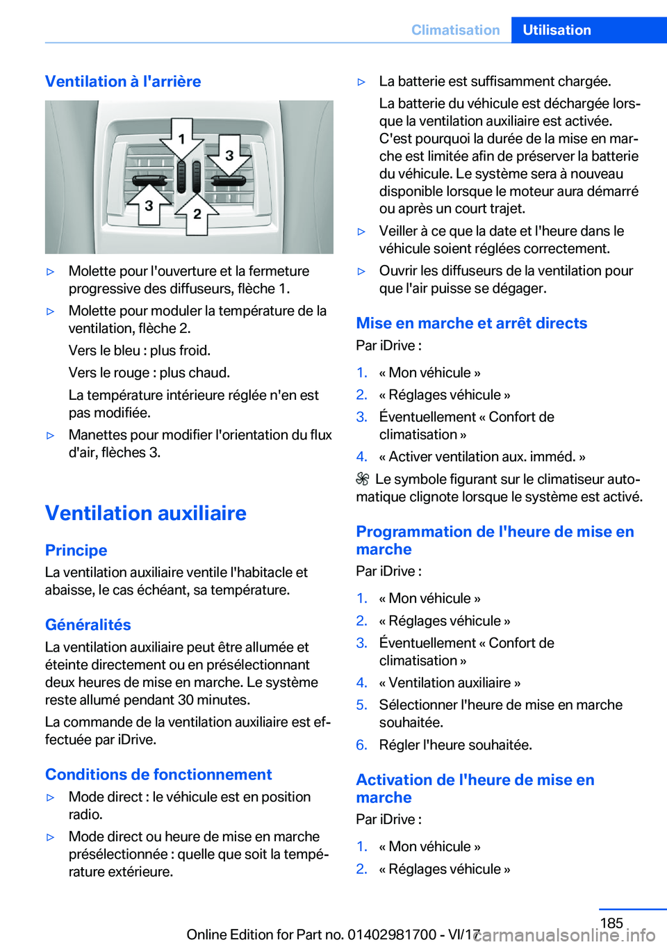 BMW M4 2018  Notices Demploi (in French) �V�e�n�t�i�l�a�t�i�o�n��