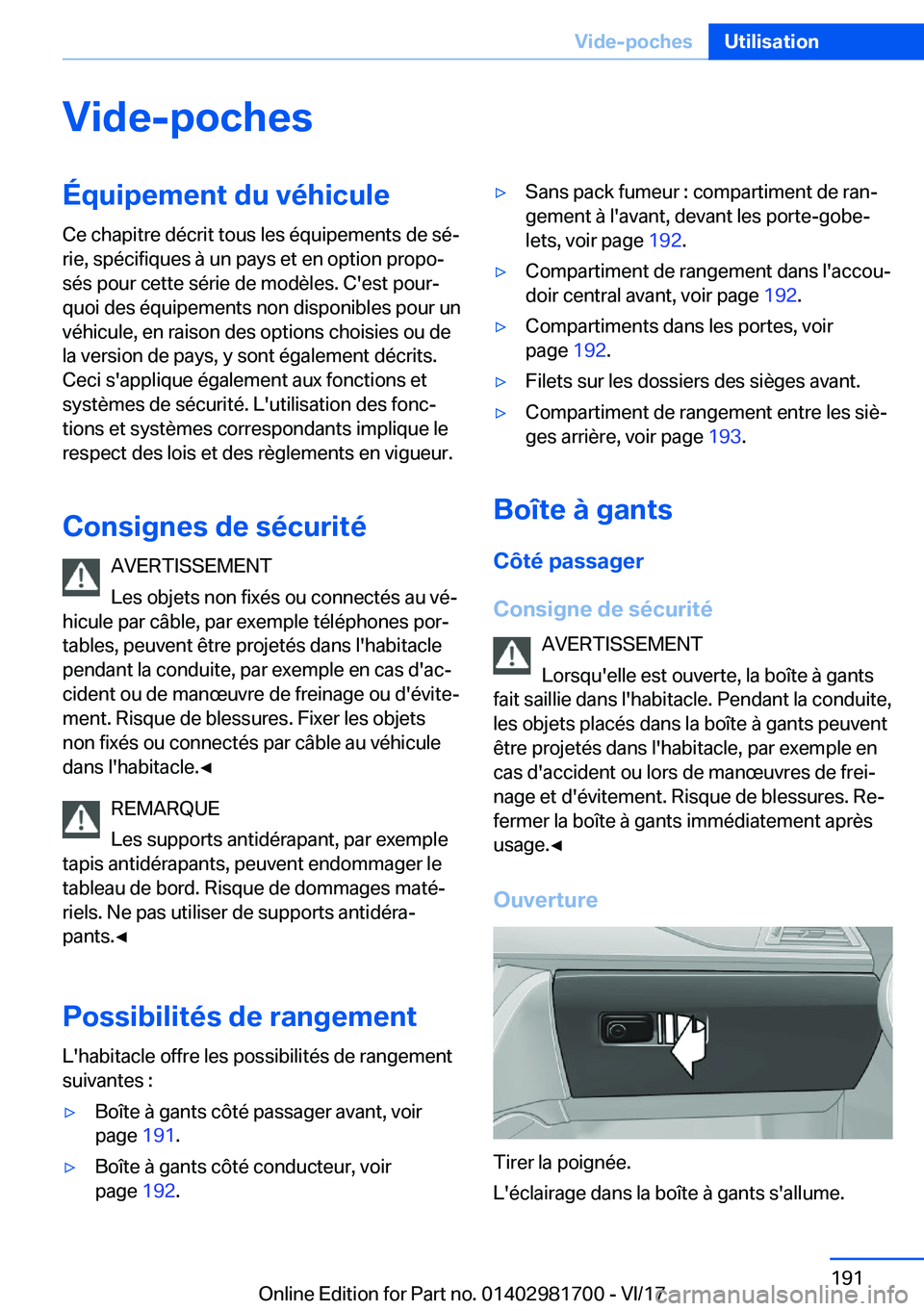 BMW M4 2018  Notices Demploi (in French) �V�i�d�e�-�p�o�c�h�e�s�