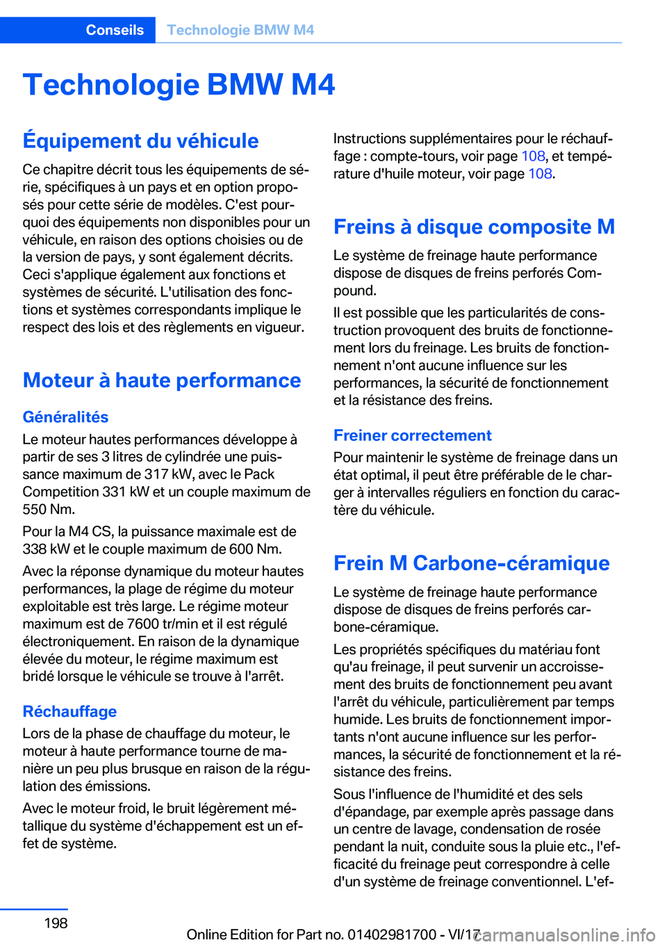 BMW M4 2018  Notices Demploi (in French) �T�e�c�h�n�o�l�o�g�i�e��B�M�W��M�4�