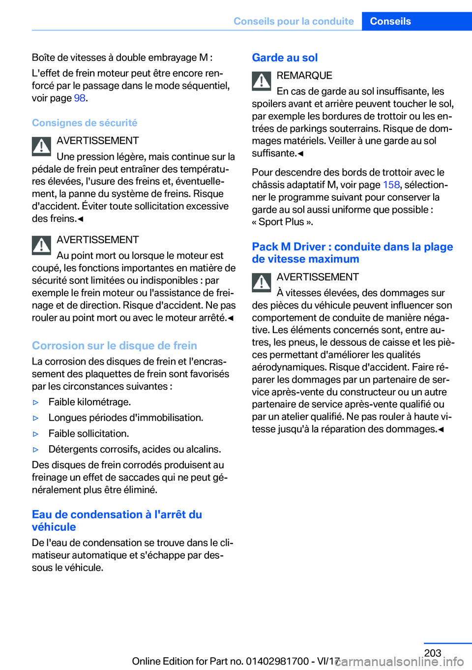 BMW M4 2018  Notices Demploi (in French) �B�o�î�t�e� �d�e� �v�i�t�e�s�s�e�s� �