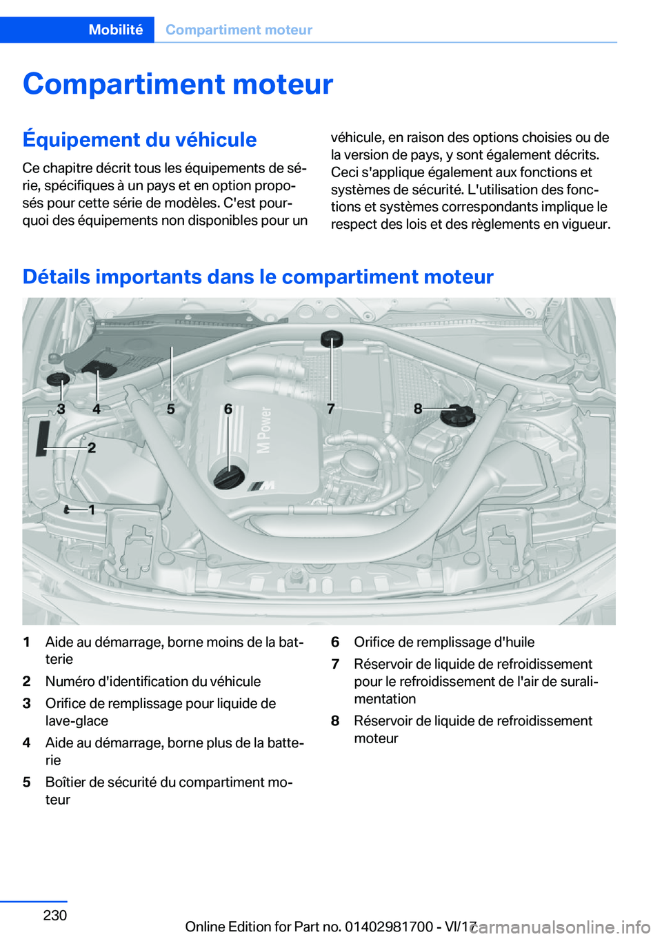 BMW M4 2018  Notices Demploi (in French) �C�o�m�p�a�r�t�i�m�e�n�t��m�o�t�e�u�r�