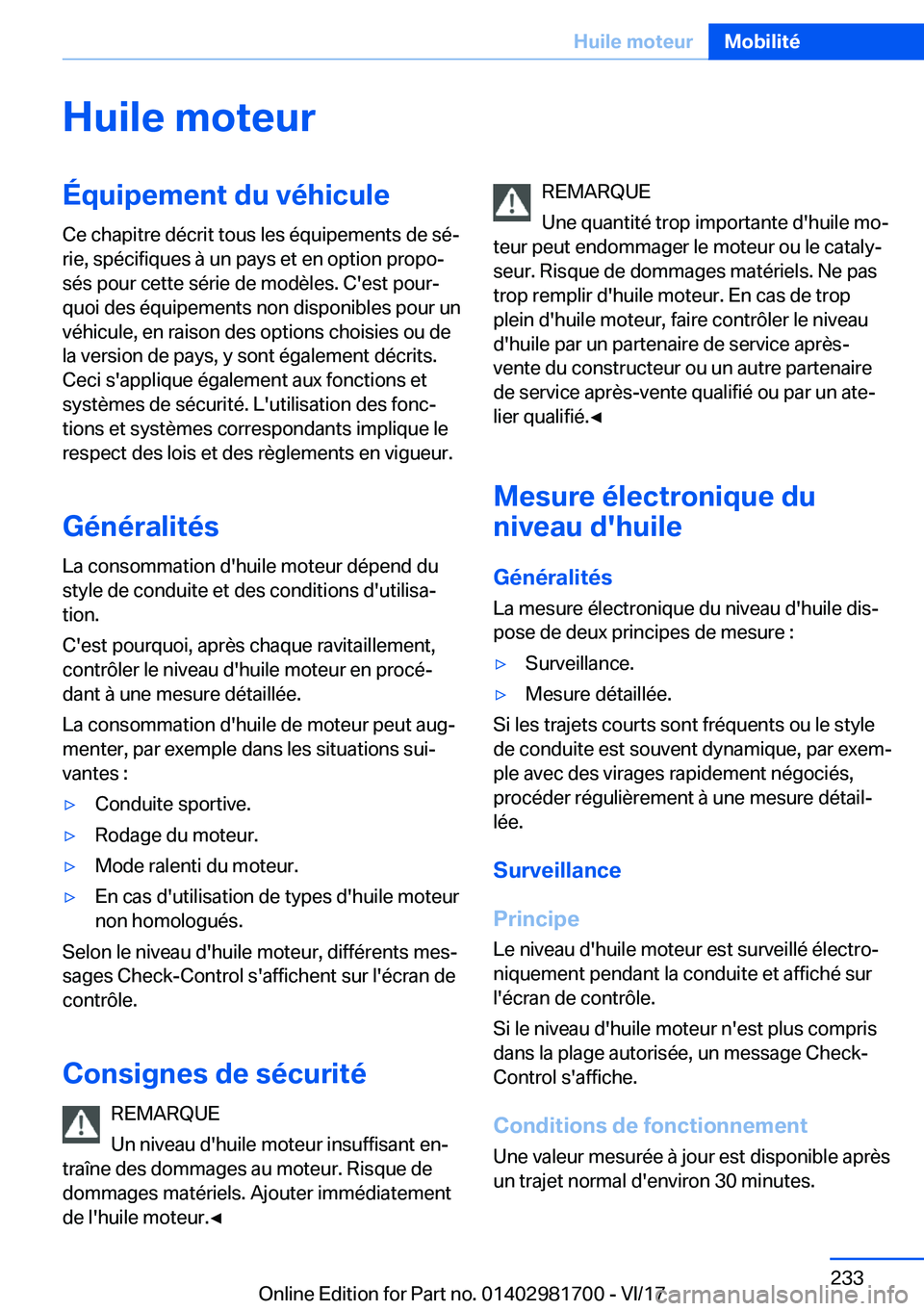 BMW M4 2018  Notices Demploi (in French) �H�u�i�l�e��m�o�t�e�u�r�