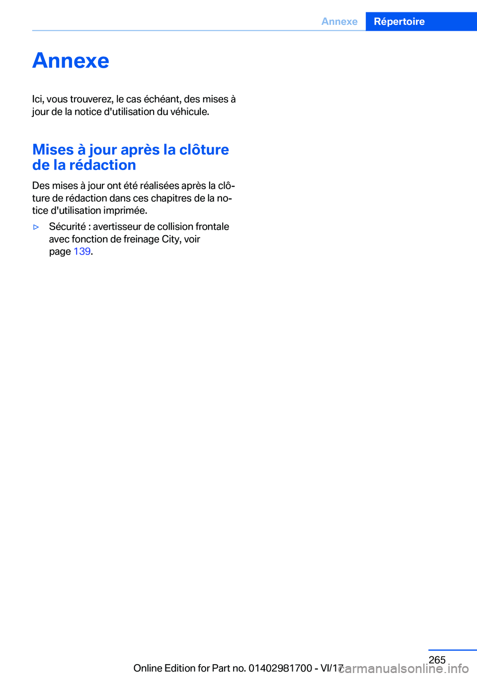 BMW M4 2018  Notices Demploi (in French) �A�n�n�e�x�e�I�c�i�,� �v�o�u�s� �t�r�o�u�v�e�r�e�z�,� �l�e� �c�a�s� �é�c�h�é�a�n�t�,� �d�e�s� �m�i�s�e�s� �
