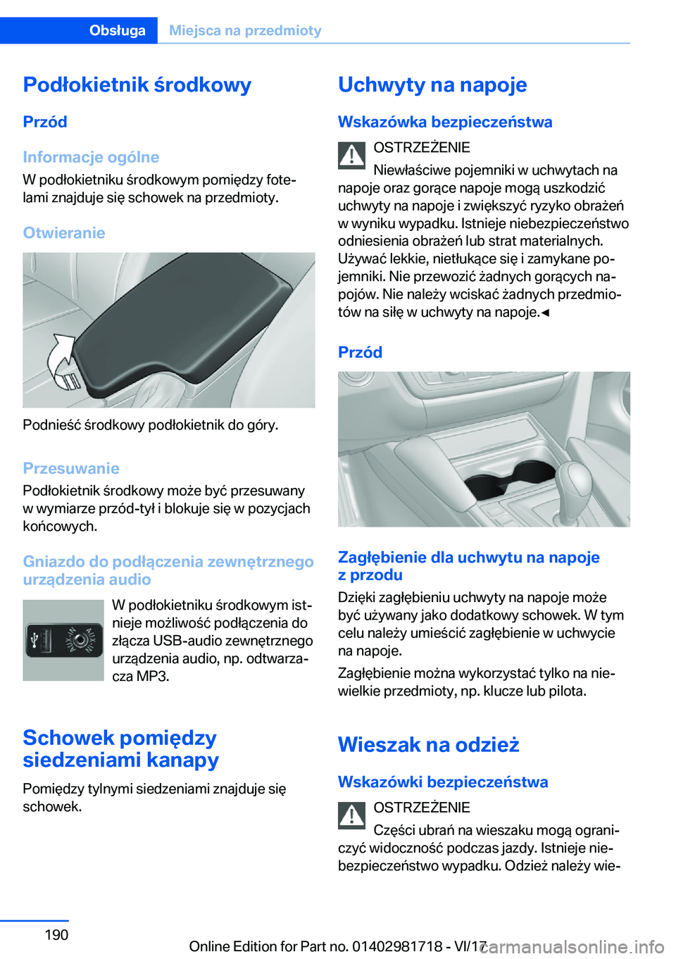 BMW M4 2018  Instrukcja obsługi (in Polish) �P�o�d�ł�o�k�i�e�t�n�i�k��r�o�d�k�o�w�y�P�r�z�