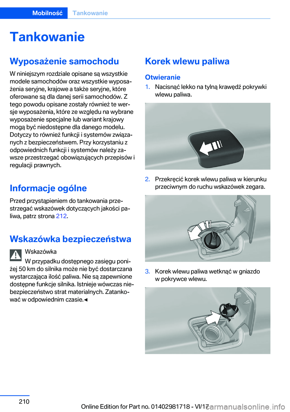 BMW M4 2018  Instrukcja obsługi (in Polish) �T�a�n�k�o�w�a�n�i�e�W�y�p�o�s�a9�e�n�i�e��s�a�m�o�c�h�o�d�u
�W� �n�i�n�i�e�j�s�z�y�m� �r�o�z�d�z�i�a�l�e� �o�p�i�s�a�n�e� �s�