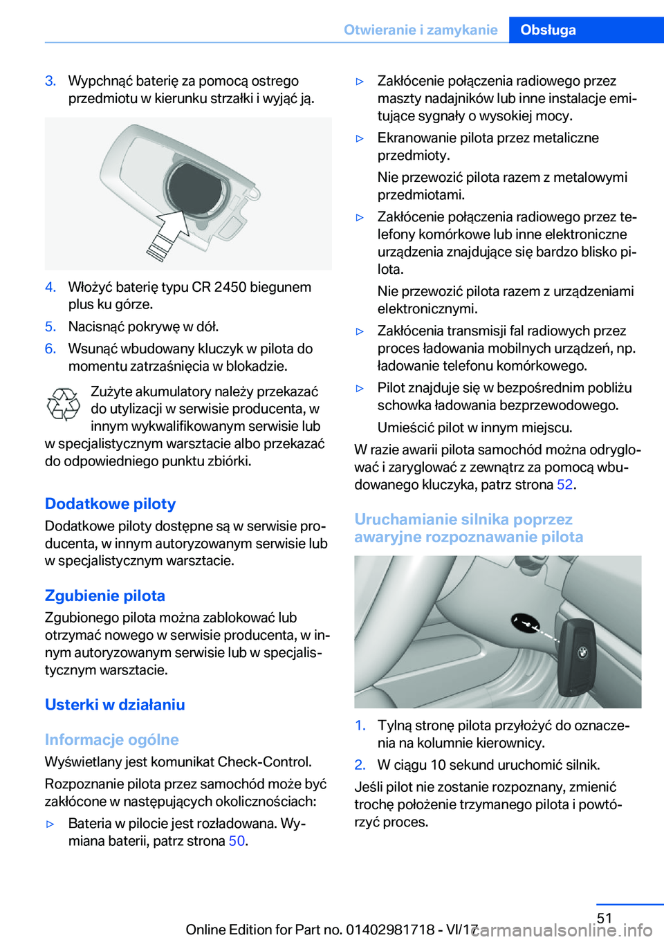BMW M4 2018  Instrukcja obsługi (in Polish) �3�.�W�y�p�c�h�n�