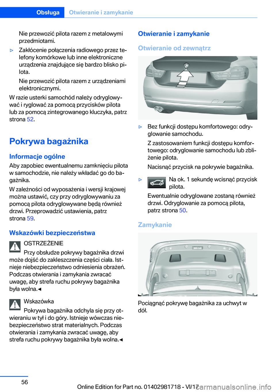 BMW M4 2018  Instrukcja obsługi (in Polish) �N�i�e� �p�r�z�e�w�o�z�i�