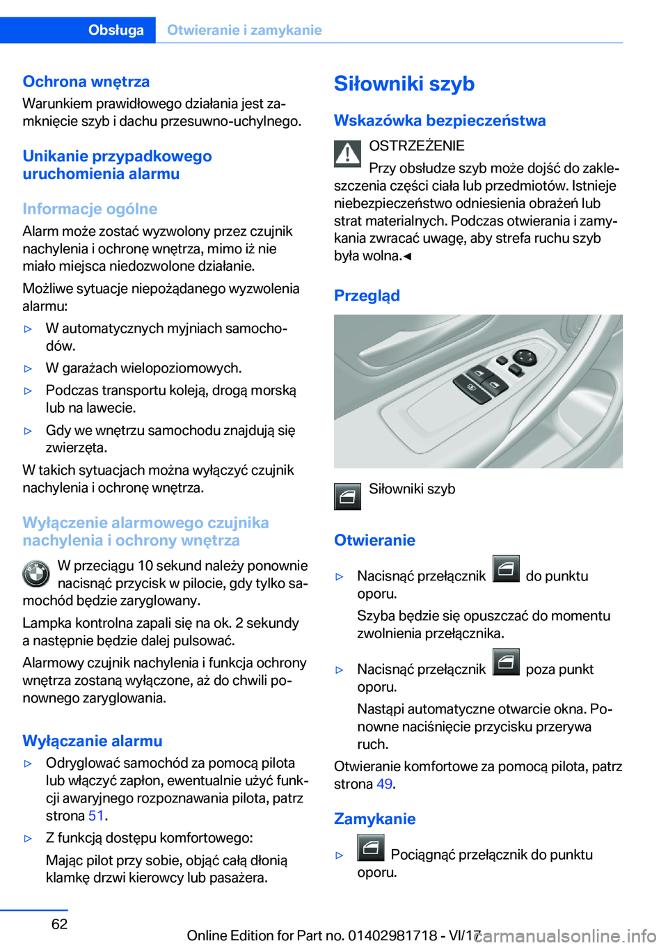 BMW M4 2018  Instrukcja obsługi (in Polish) �O�c�h�r�o�n�a��w�n�
