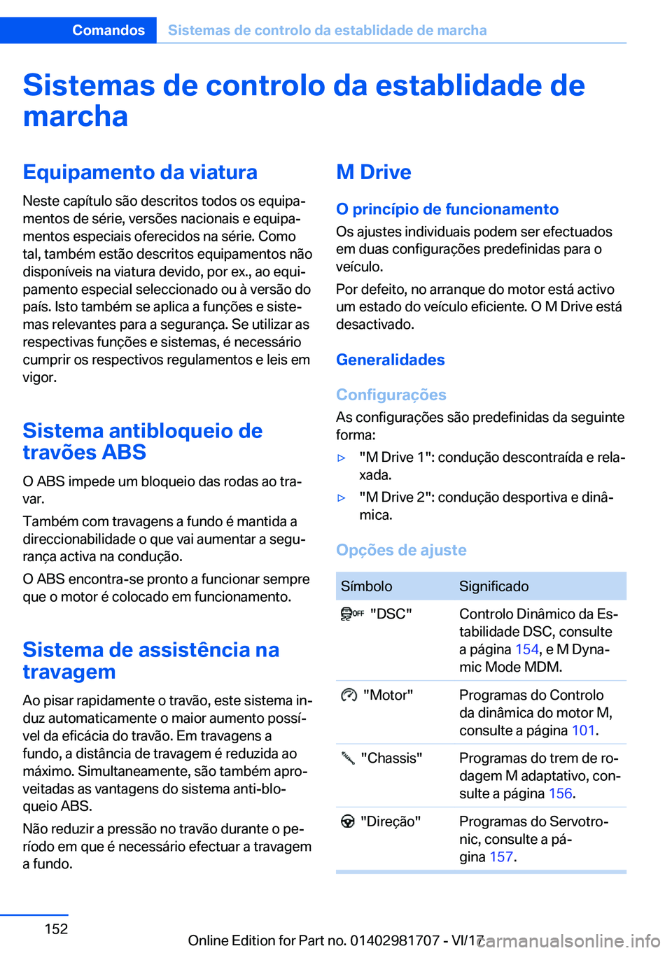 BMW M4 2018  Manual do condutor (in Portuguese) �S�i�s�t�e�m�a�s��d�e��c�o�n�t�r�o�l�o��d�a��e�s�t�a�b�l�i�d�a�d�e��d�e�m�a�r�c�h�a�E�q�u�i�p�a�m�e�n�t�o��d�a��v�i�a�t�u�r�a
�N�e�s�t�e� �c�a�p�