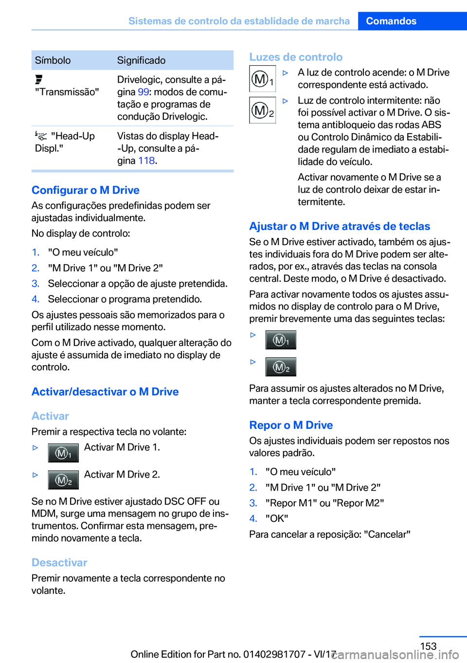 BMW M4 2018  Manual do condutor (in Portuguese) �S�