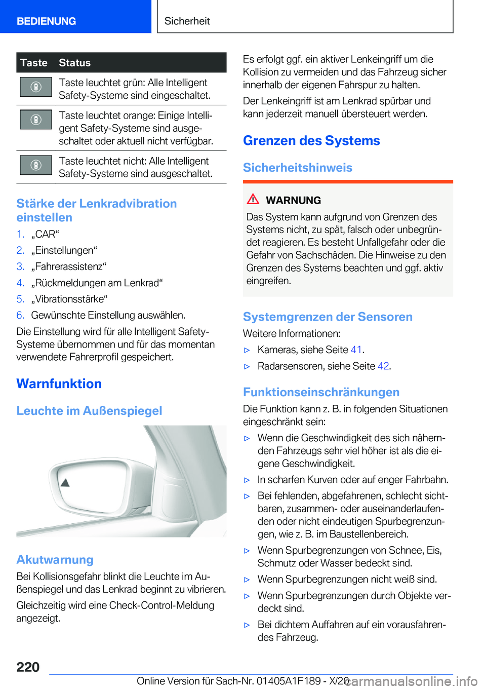 BMW M5 2021  Betriebsanleitungen (in German) �T�a�s�t�e�S�t�a�t�u�s�T�a�s�t�e��l�e�u�c�h�t�e�t��g�r�