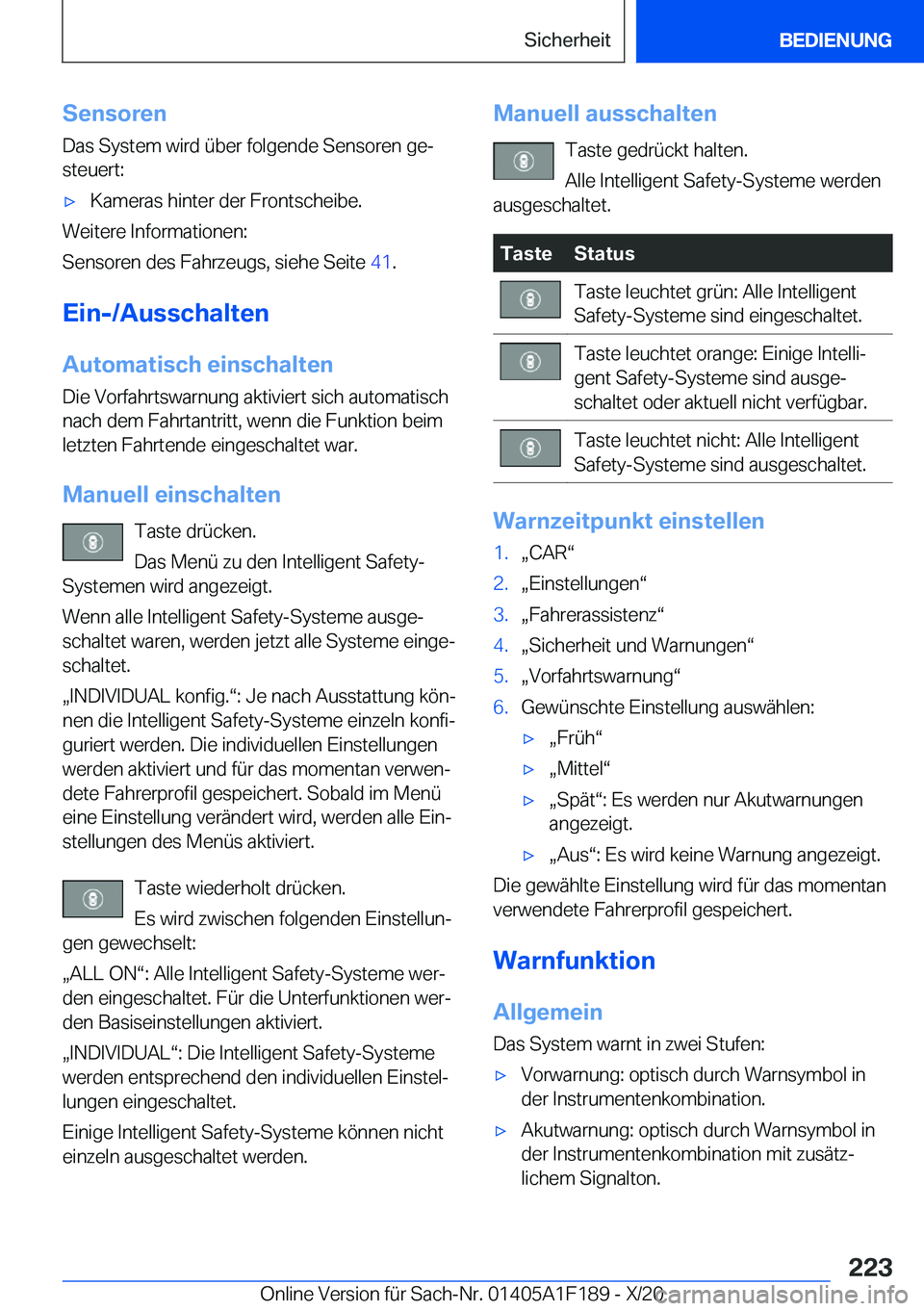 BMW M5 2021  Betriebsanleitungen (in German) �S�e�n�s�o�r�e�n
�D�a�s��S�y�s�t�e�m��w�i�r�d��