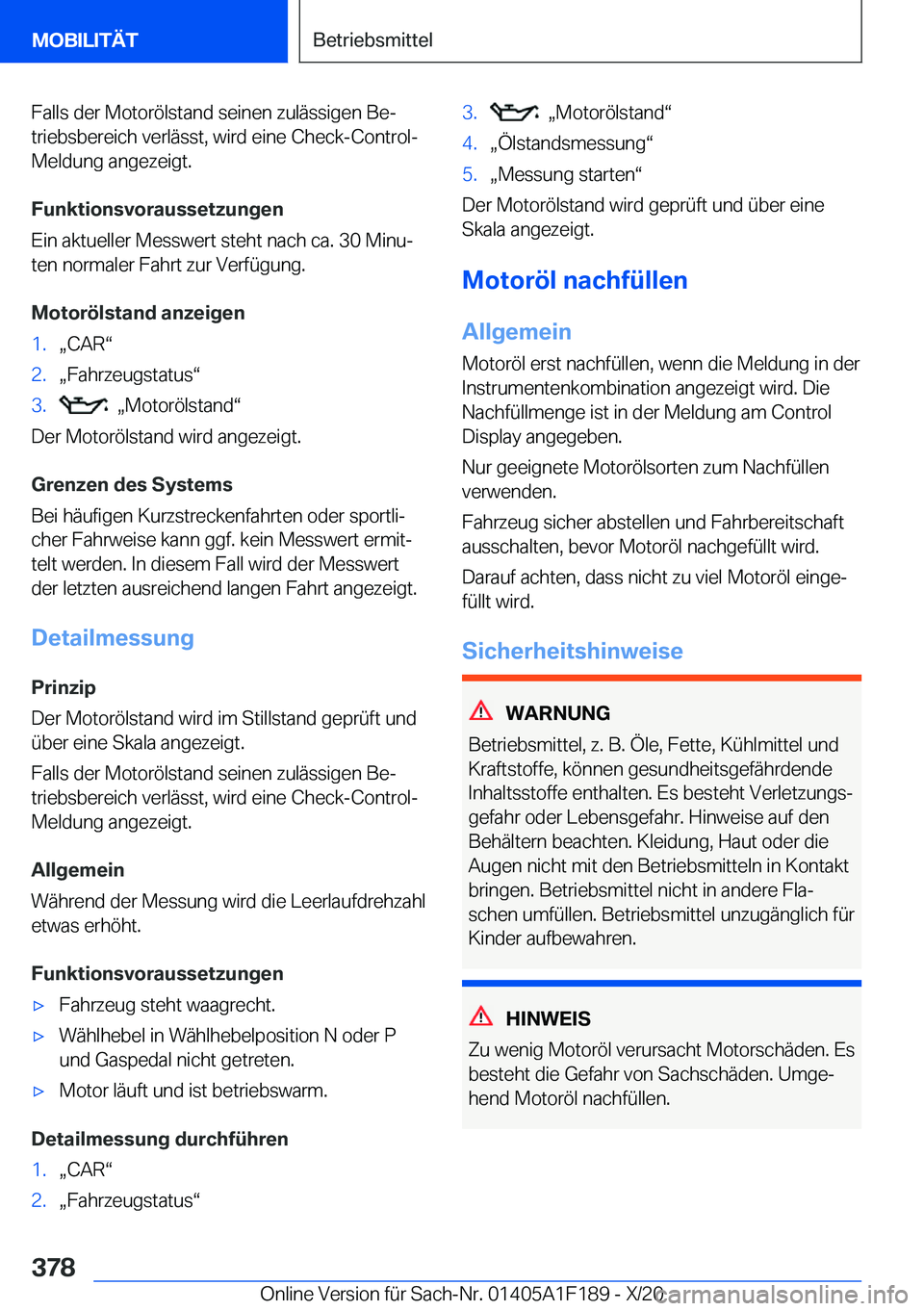 BMW M5 2021  Betriebsanleitungen (in German) �F�a�l�l�s��d�e�r��M�o�t�o�r�