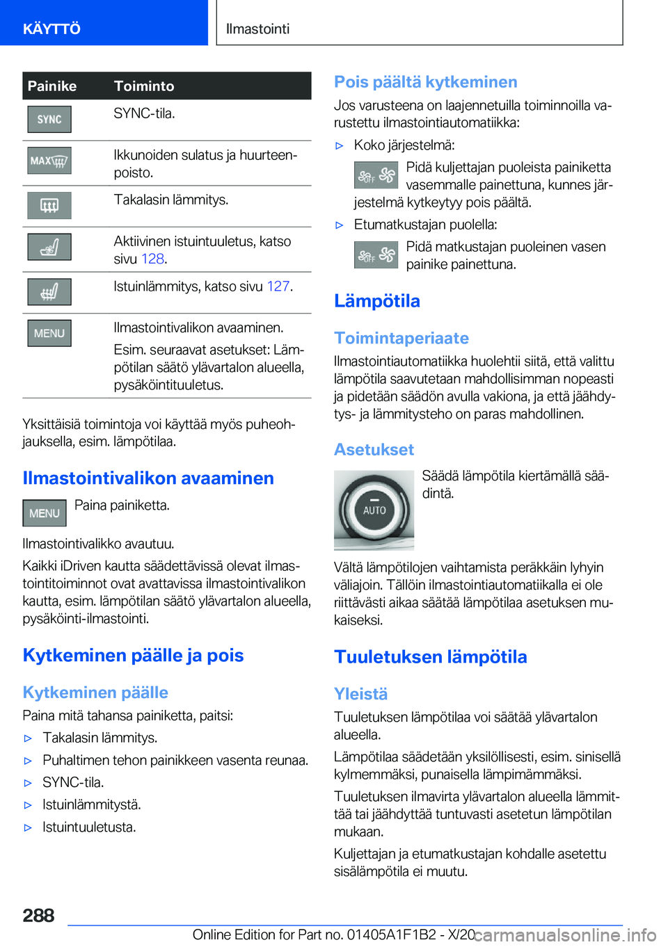 BMW M5 2021  Omistajan Käsikirja (in Finnish) �P�a�i�n�i�k�e�T�o�i�m�i�n�t�o�S�Y�N�C�-�t�i�l�a�.�I�k�k�u�n�o�i�d�e�n��s�u�l�a�t�u�s��j�a��h�u�u�r�t�e�e�nj
�p�o�i�s�t�o�.�T�a�k�a�l�a�s�i�n��l�