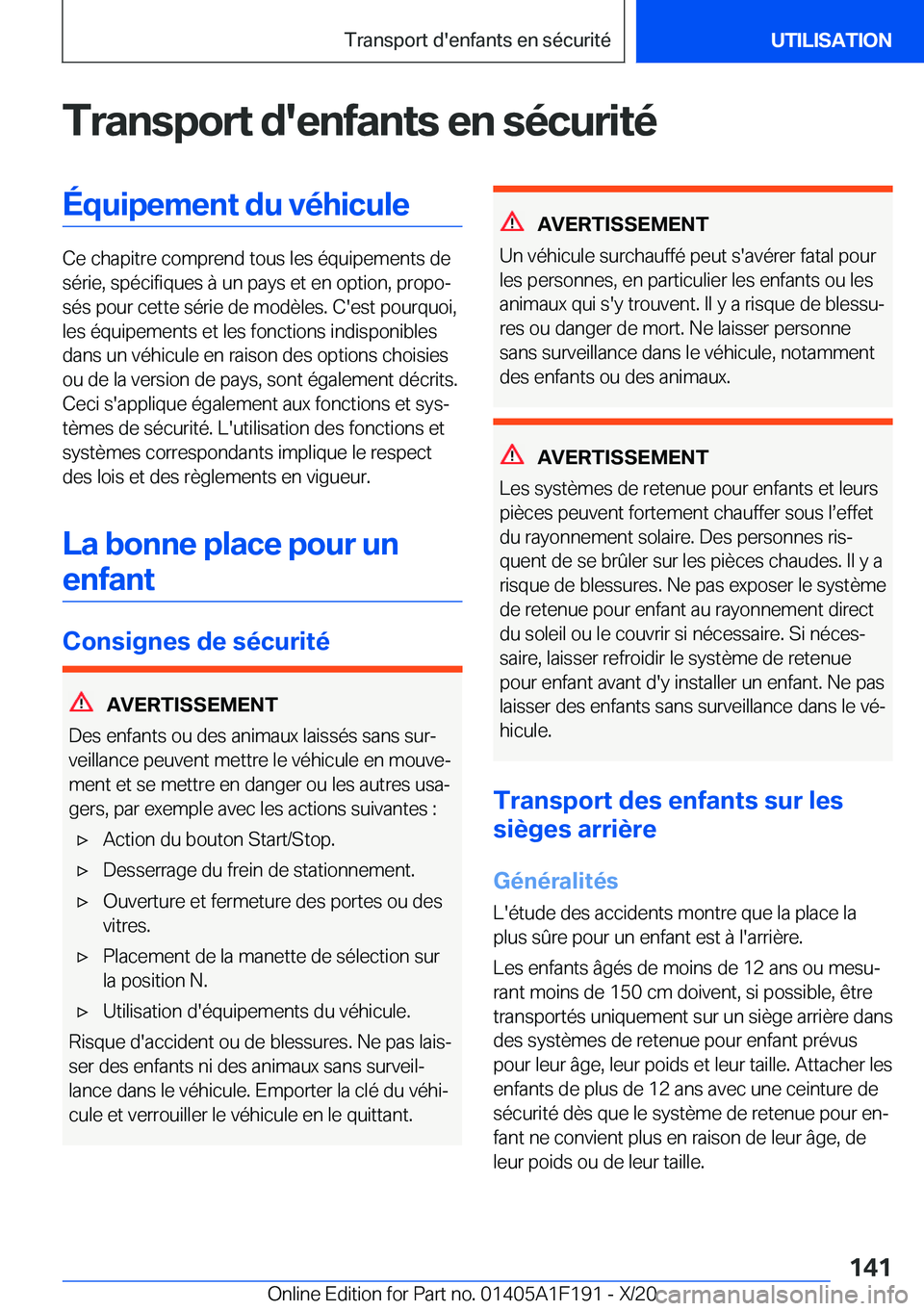 BMW M5 2021  Notices Demploi (in French) �T�r�a�n�s�p�o�r�t��d�'�e�n�f�a�n�t�s��e�n��s�é�c�u�r�i�t�é�