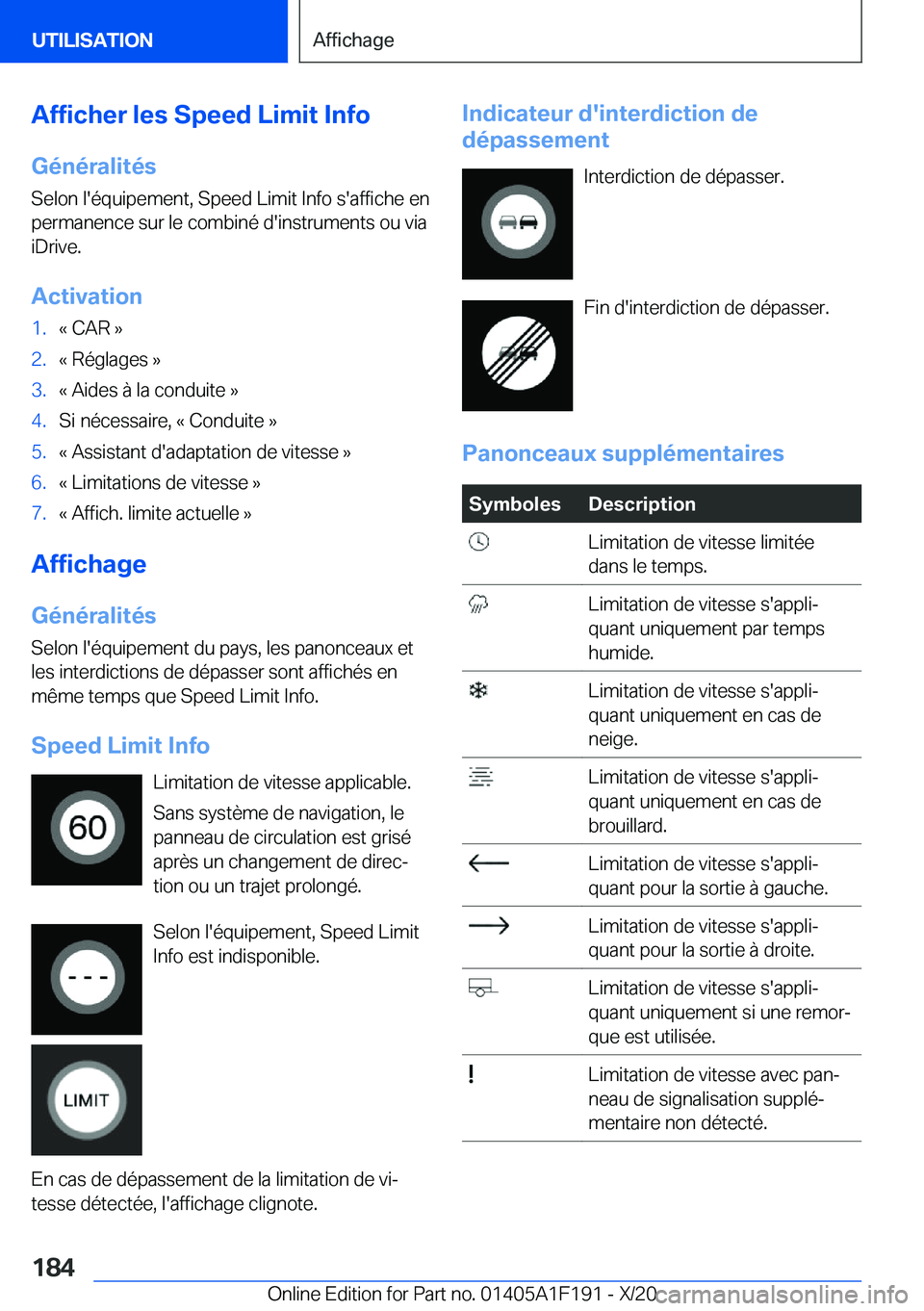 BMW M5 2021  Notices Demploi (in French) �A�f�f�i�c�h�e�r��l�e�s��S�p�e�e�d��L�i�m�i�t��I�n�f�o
�G�é�n�é�r�a�l�i�t�é�s
�S�e�l�o�n��l�'�é�q�u�i�p�e�m�e�n�t�,��S�p�e�e�d��L�i�m�i�t��I�n�f�o��s�'�a�f�f�i�c�h�e��e�n
�p�e�r�