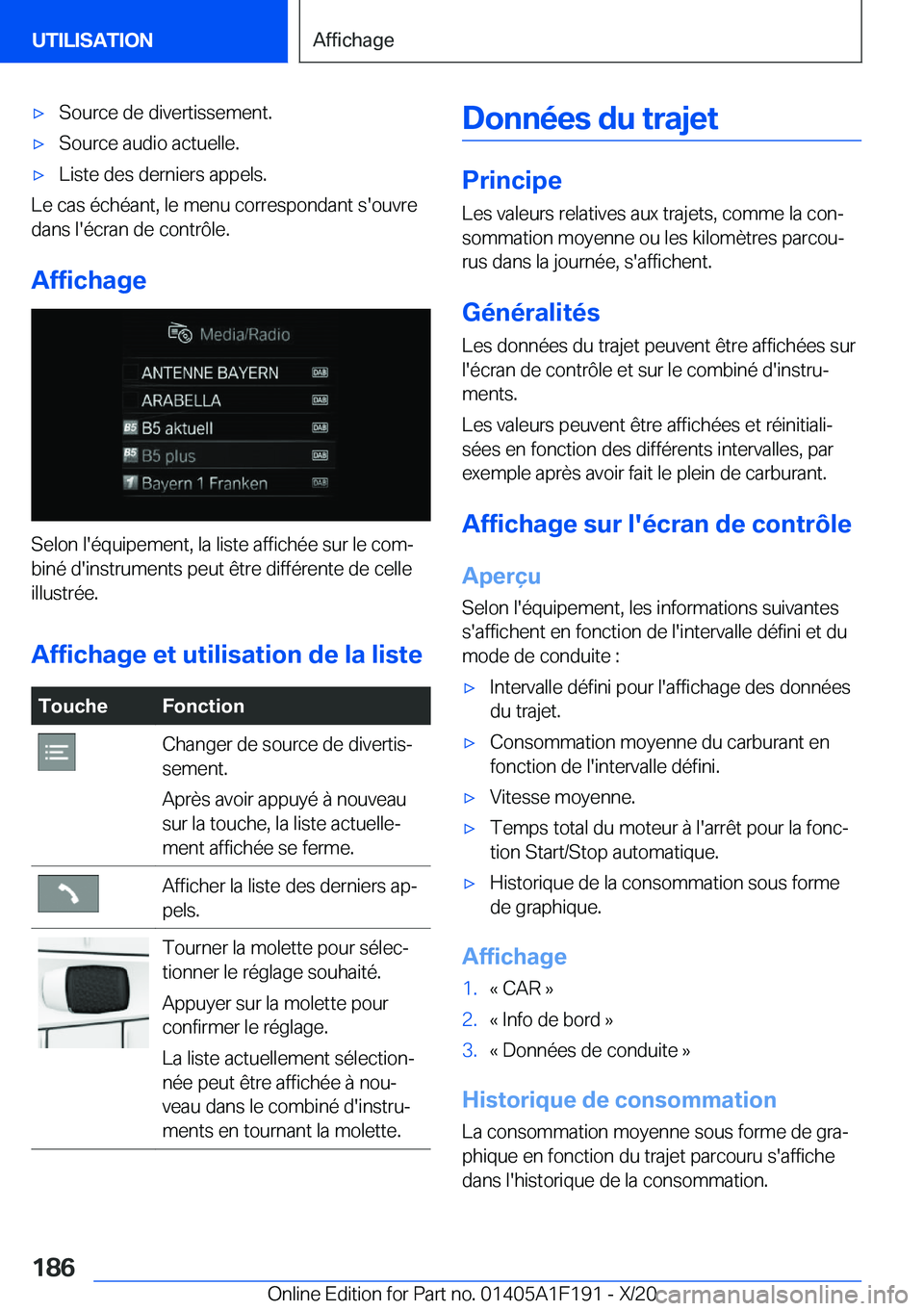 BMW M5 2021  Notices Demploi (in French) 'x�S�o�u�r�c�e��d�e��d�i�v�e�r�t�i�s�s�e�m�e�n�t�.'x�S�o�u�r�c�e��a�u�d�i�o��a�c�t�u�e�l�l�e�.'x�L�i�s�t�e��d�e�s��d�e�r�n�i�e�r�s��a�p�p�e�l�s�.
�L�e��c�a�s��é�c�h�é�a�n�t�,��