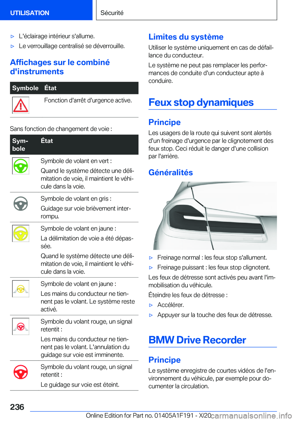 BMW M5 2021  Notices Demploi (in French) 'x�L�'�é�c�l�a�i�r�a�g�e��i�n�t�é�r�i�e�u�r��s�'�a�l�l�u�m�e�.'x�L�e��v�e�r�r�o�u�i�l�l�a�g�e��c�e�n�t�r�a�l�i�s�é��s�e��d�é�v�e�r�r�o�u�i�l�l�e�.
�A�f�f�i�c�h�a�g�e�s��s�u�