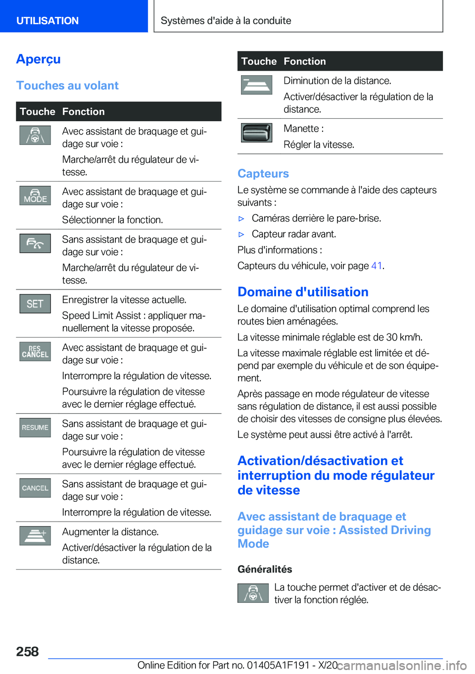 BMW M5 2021  Notices Demploi (in French) �A�p�e�r�ç�u
�T�o�u�c�h�e�s��a�u��v�o�l�a�n�t�T�o�u�c�h�e�F�o�n�c�t�i�o�n�A�v�e�c��a�s�s�i�s�t�a�n�t��d�e��b�r�a�q�u�a�g�e��e�t��g�u�ij
�d�a�g�e��s�u�r��v�o�i�e��:
�M�a�r�c�h�e�/�a�r�r�ê�