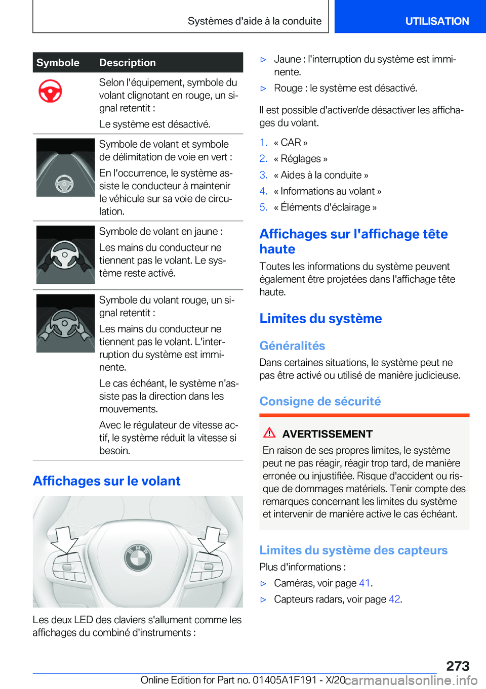 BMW M5 2021  Notices Demploi (in French) �S�y�m�b�o�l�e�D�e�s�c�r�i�p�t�i�o�n�S�e�l�o�n��l�'�é�q�u�i�p�e�m�e�n�t�,��s�y�m�b�o�l�e��d�u
�v�o�l�a�n�t��c�l�i�g�n�o�t�a�n�t��e�n��r�o�u�g�e�,��u�n��s�ij
�g�n�a�l��r�e�t�e�n�t�i�t��