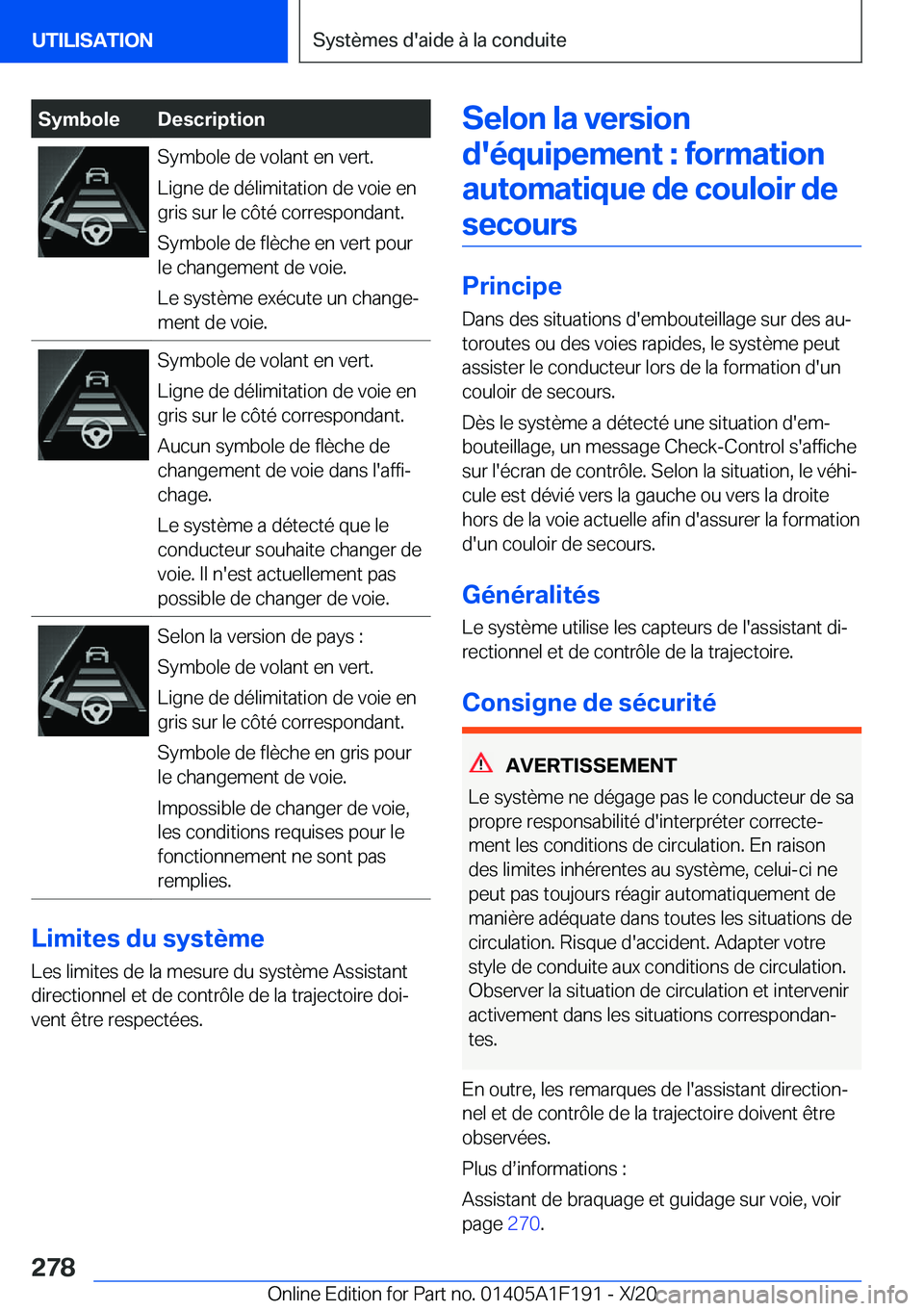 BMW M5 2021  Notices Demploi (in French) �S�y�m�b�o�l�e�D�e�s�c�r�i�p�t�i�o�n�S�y�m�b�o�l�e��d�e��v�o�l�a�n�t��e�n��v�e�r�t�.
�L�i�g�n�e��d�e��d�é�l�i�m�i�t�a�t�i�o�n��d�e��v�o�i�e��e�n
�g�r�i�s��s�u�r��l�e��c�