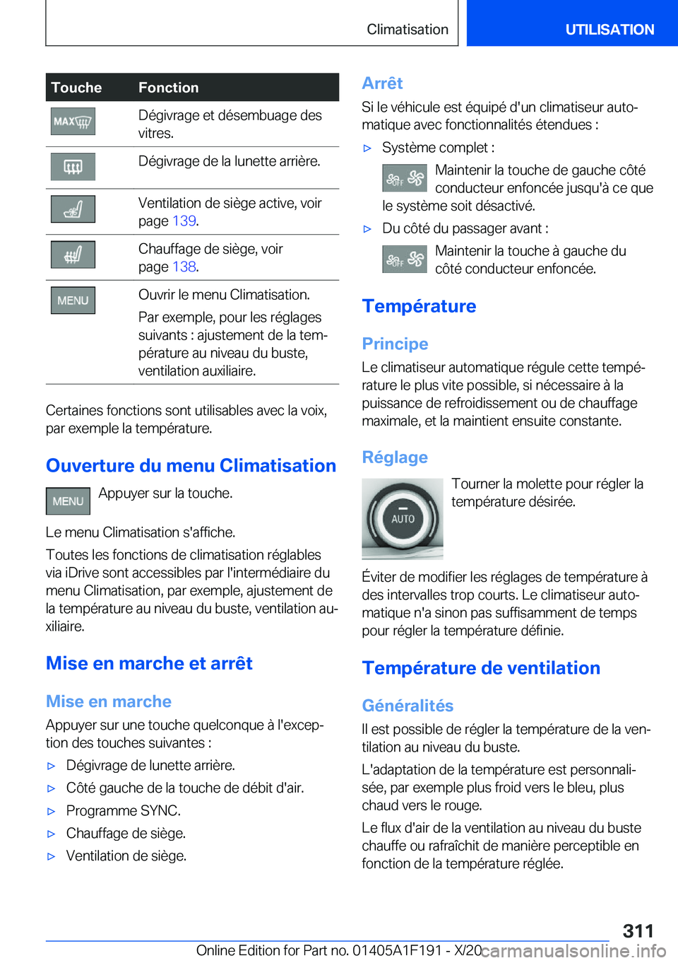 BMW M5 2021  Notices Demploi (in French) �T�o�u�c�h�e�F�o�n�c�t�i�o�n�D�é�g�i�v�r�a�g�e��e�t��d�é�s�e�m�b�u�a�g�e��d�e�s
�v�i�t�r�e�s�.�D�é�g�i�v�r�a�g�e��d�e��l�a��l�u�n�e�t�t�e��a�r�r�i�è�r�e�.�V�e�n�t�i�l�a�t�i�o�n��d�e��s�i�