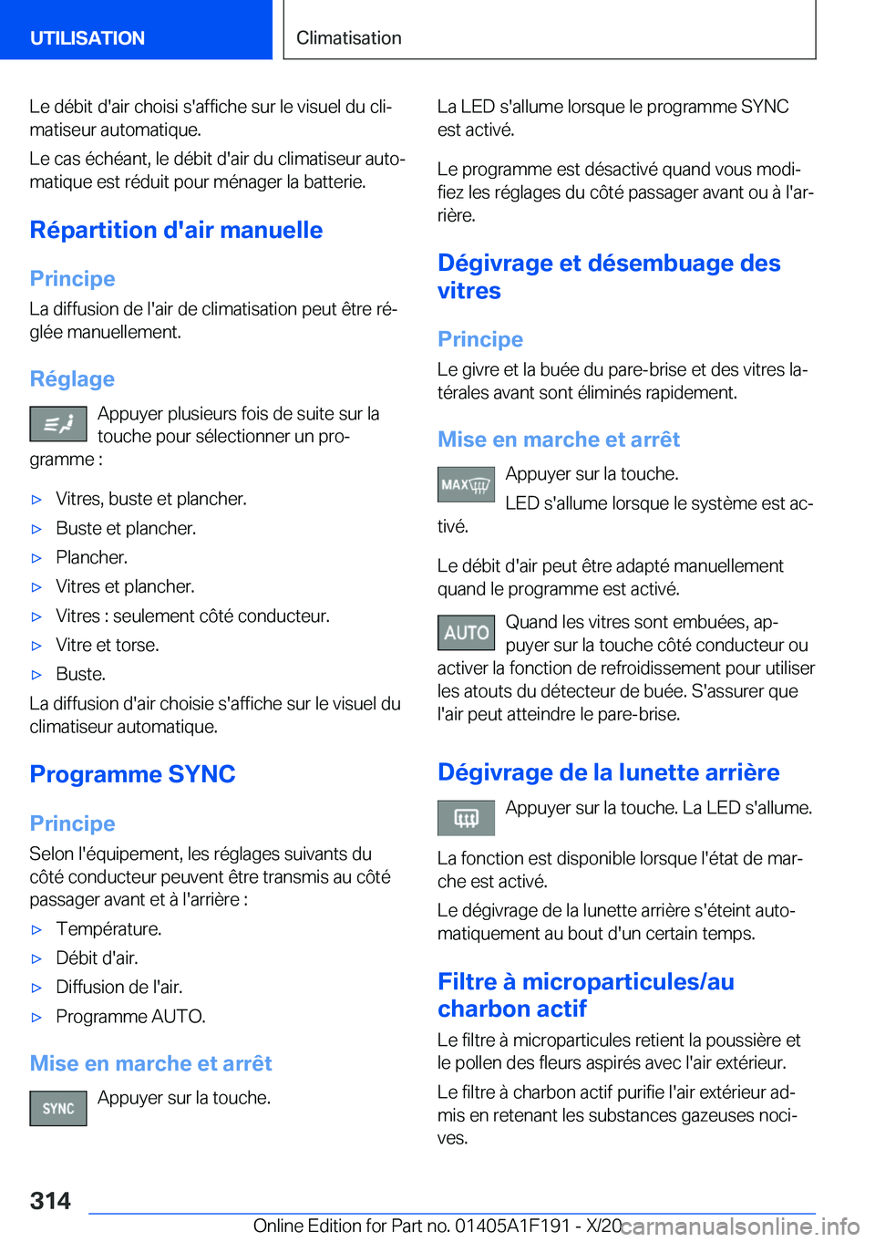 BMW M5 2021  Notices Demploi (in French) �L�e��d�é�b�i�t��d�'�a�i�r��c�h�o�i�s�i��s�'�a�f�f�i�c�h�e��s�u�r��l�e��v�i�s�u�e�l��d�u��c�l�ij�m�a�t�i�s�e�u�r��a�u�t�o�m�a�t�i�q�u�e�.
�L�e��c�a�s��é�c�h�é�a�n�t�,��l�e��d