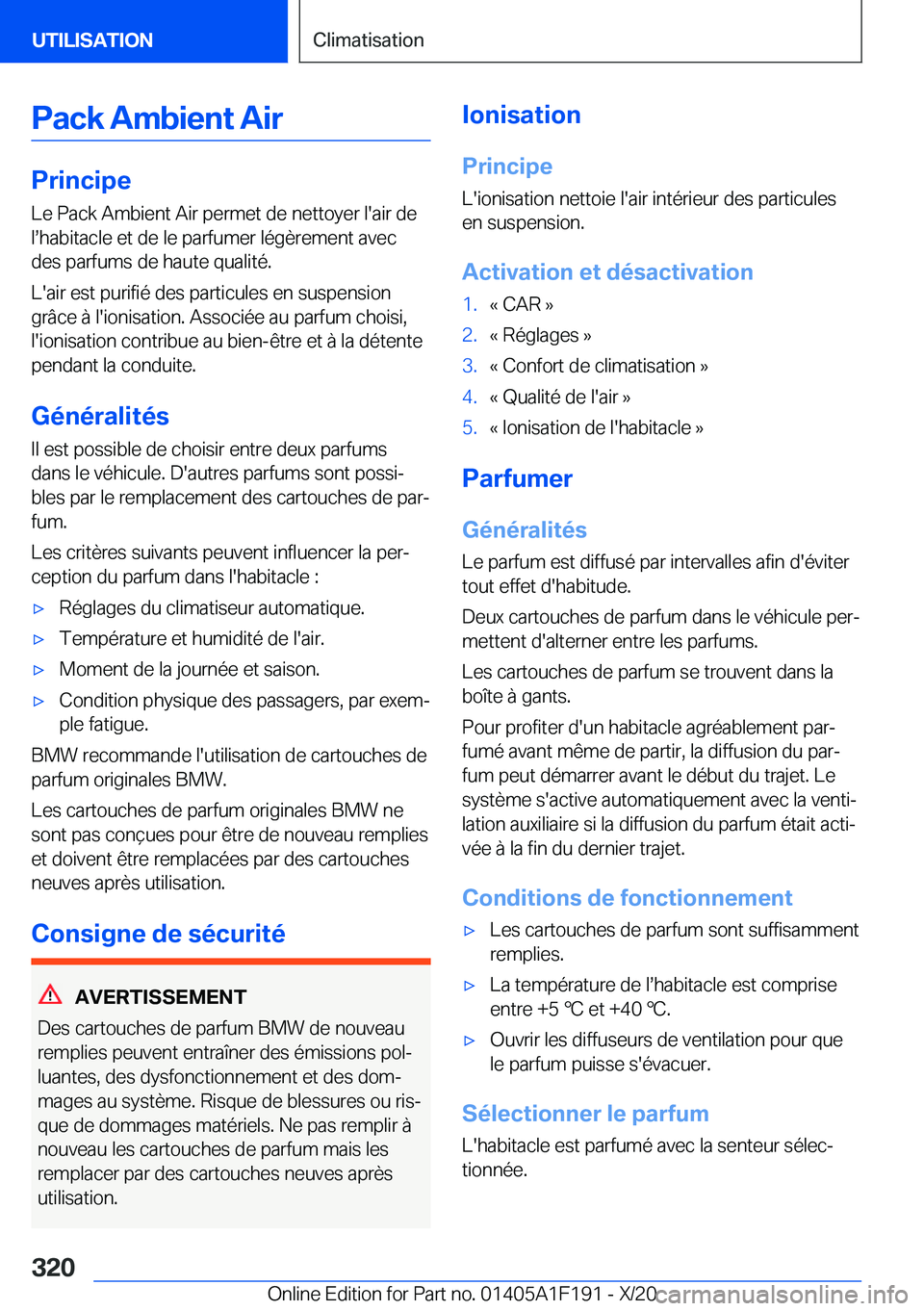 BMW M5 2021  Notices Demploi (in French) �P�a�c�k��A�m�b�i�e�n�t��A�i�r
�P�r�i�n�c�i�p�e
�L�e��P�a�c�k��A�m�b�i�e�n�t��A�i�r��p�e�r�m�e�t��d�e��n�e�t�t�o�y�e�r��l�'�a�i�r��d�e �ls�h�a�b�i�t�a�c�l�e��e�t��d�e��l�e��p�a�r�f�
