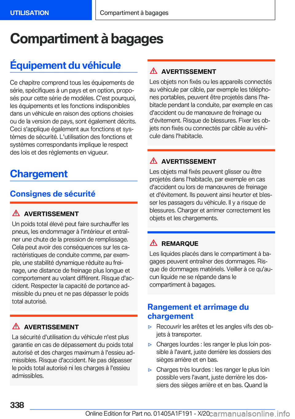 BMW M5 2021  Notices Demploi (in French) �C�o�m�p�a�r�t�i�m�e�n�t��
