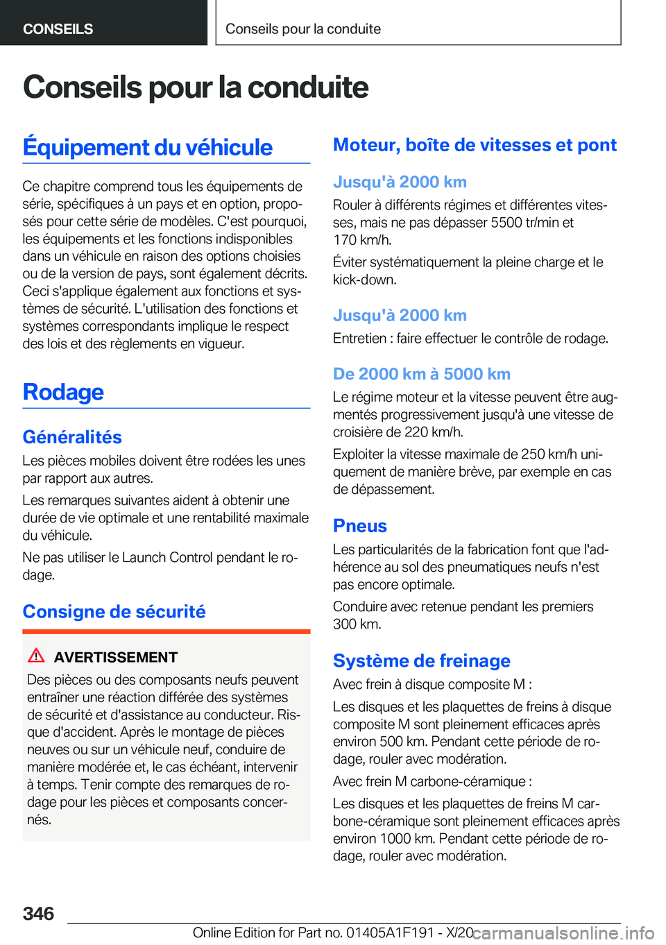 BMW M5 2021  Notices Demploi (in French) �C�o�n�s�e�i�l�s��p�o�u�r��l�a��c�o�n�d�u�i�t�e�