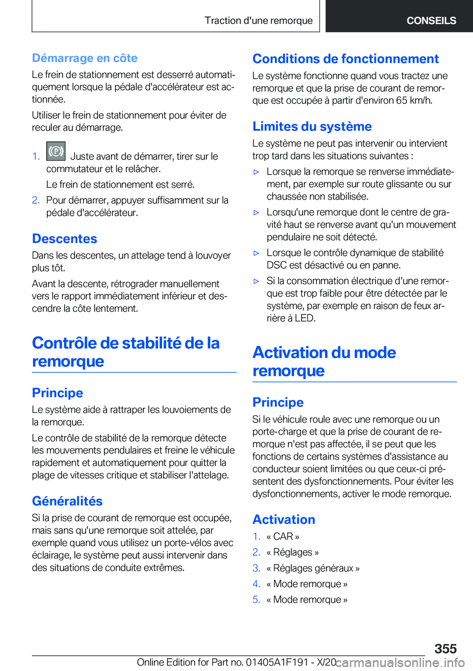 BMW M5 2021  Notices Demploi (in French) �D�é�m�a�r�r�a�g�e��e�n��c�