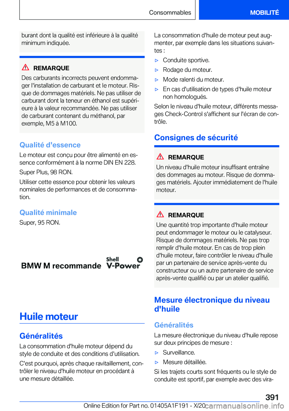 BMW M5 2021  Notices Demploi (in French) �b�u�r�a�n�t��d�o�n�t��l�a��q�u�a�l�i�t�é��e�s�t��i�n�f�é�r�i�e�u�r�e��