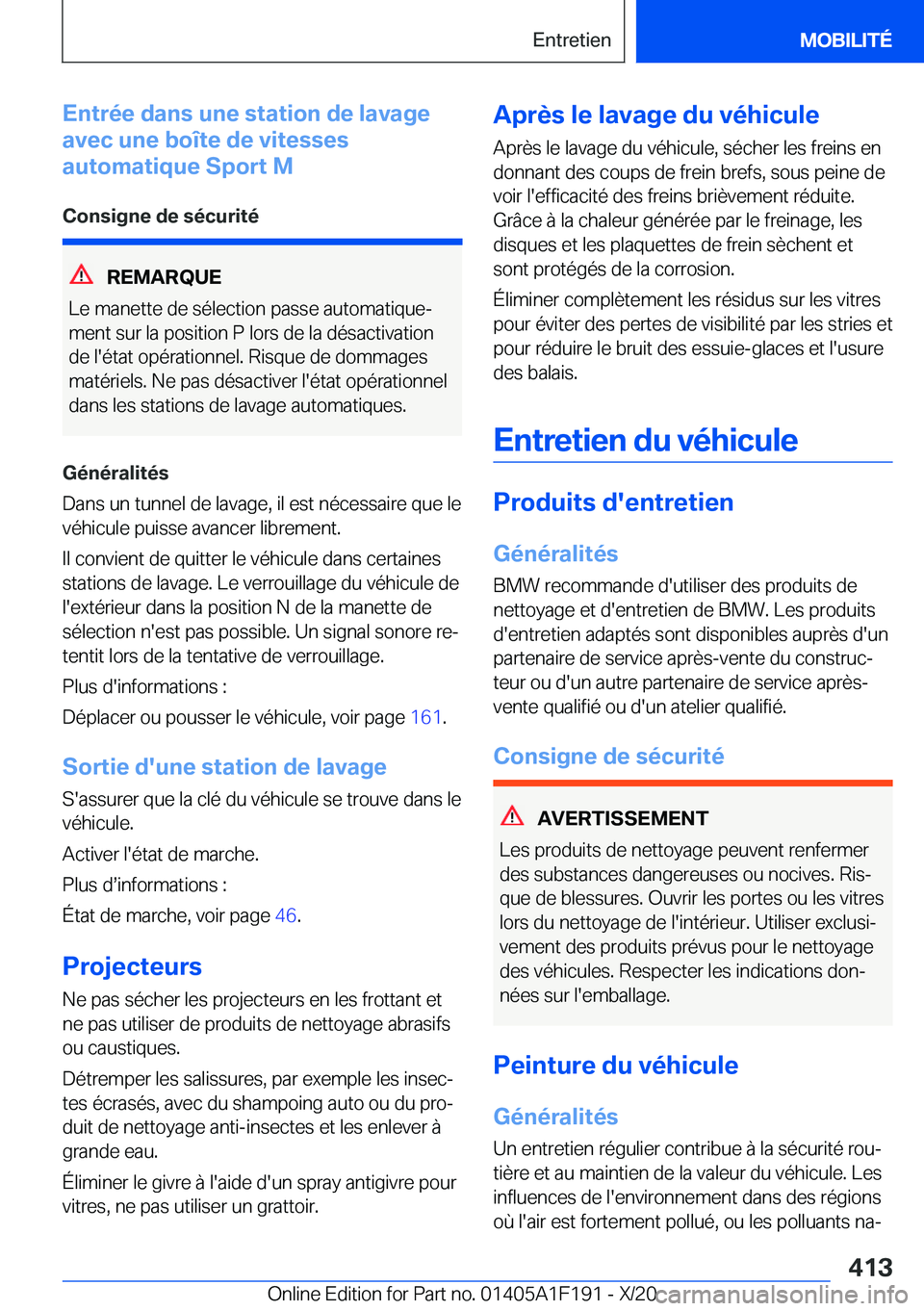 BMW M5 2021  Notices Demploi (in French) �E�n�t�r�é�e��d�a�n�s��u�n�e��s�t�a�t�i�o�n��d�e��l�a�v�a�g�e
�a�v�e�c��u�n�e��b�o�