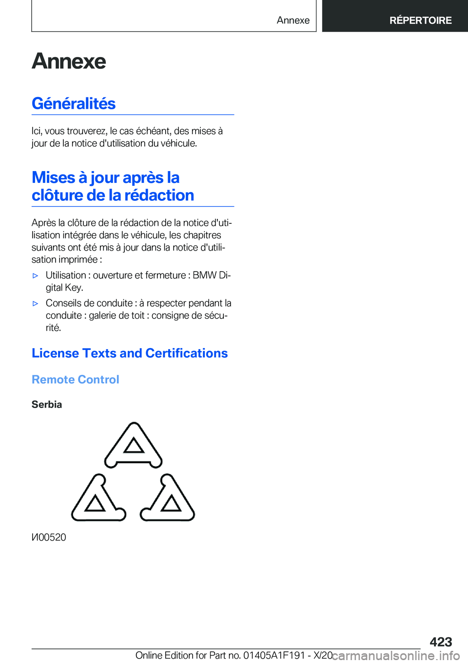 BMW M5 2021  Notices Demploi (in French) �A�n�n�e�x�e�G�é�n�é�r�a�l�i�t�é�s
�I�c�i�,��v�o�u�s��t�r�o�u�v�e�r�e�z�,��l�e��c�a�s��é�c�h�é�a�n�t�,��d�e�s��m�i�s�e�s��